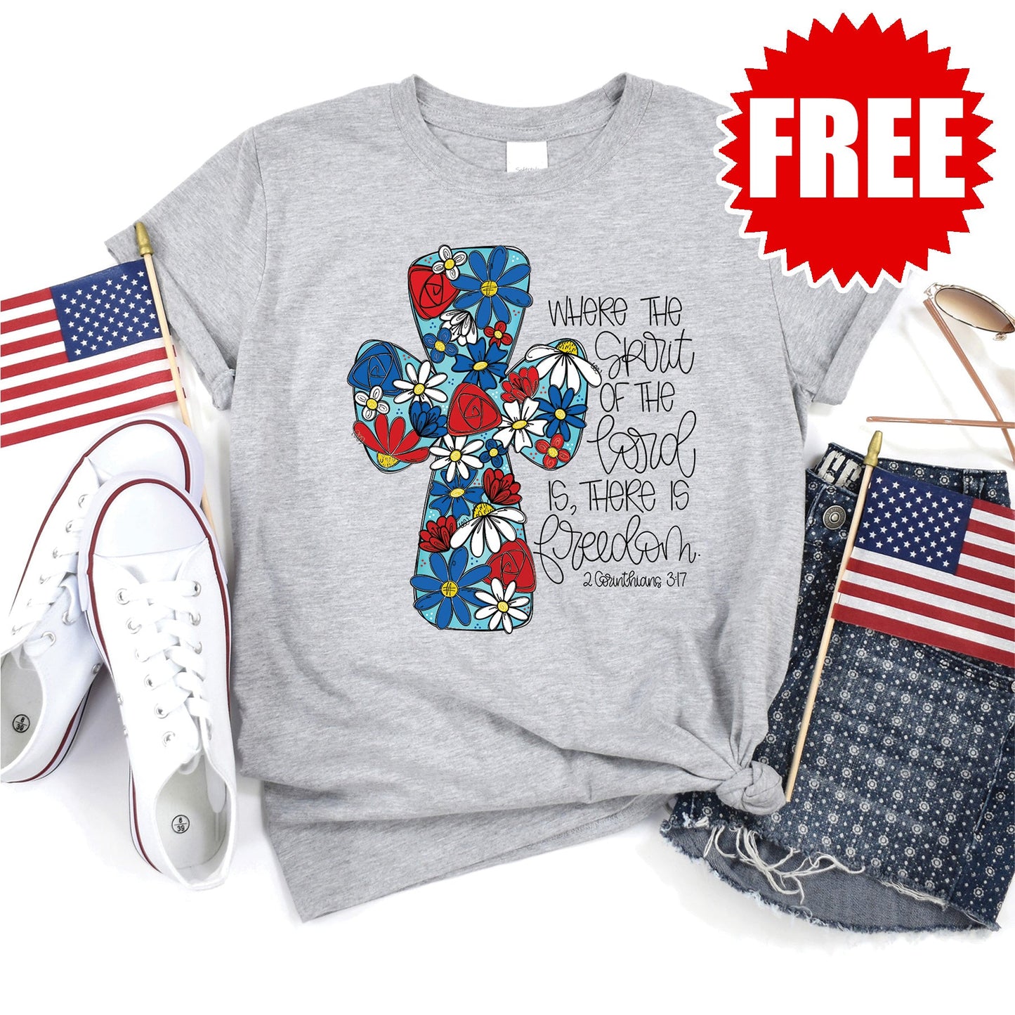 There Is Freedom Tee - Heather Grey - FREE