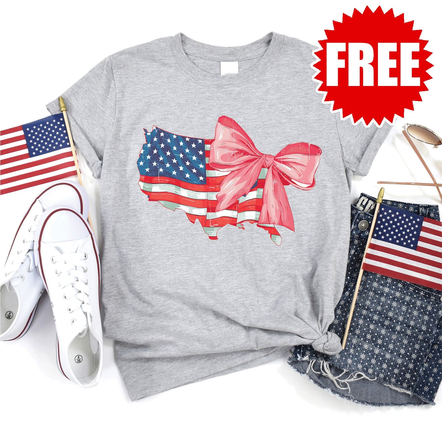 USA Ribbon Tee - Heather Grey - FREE