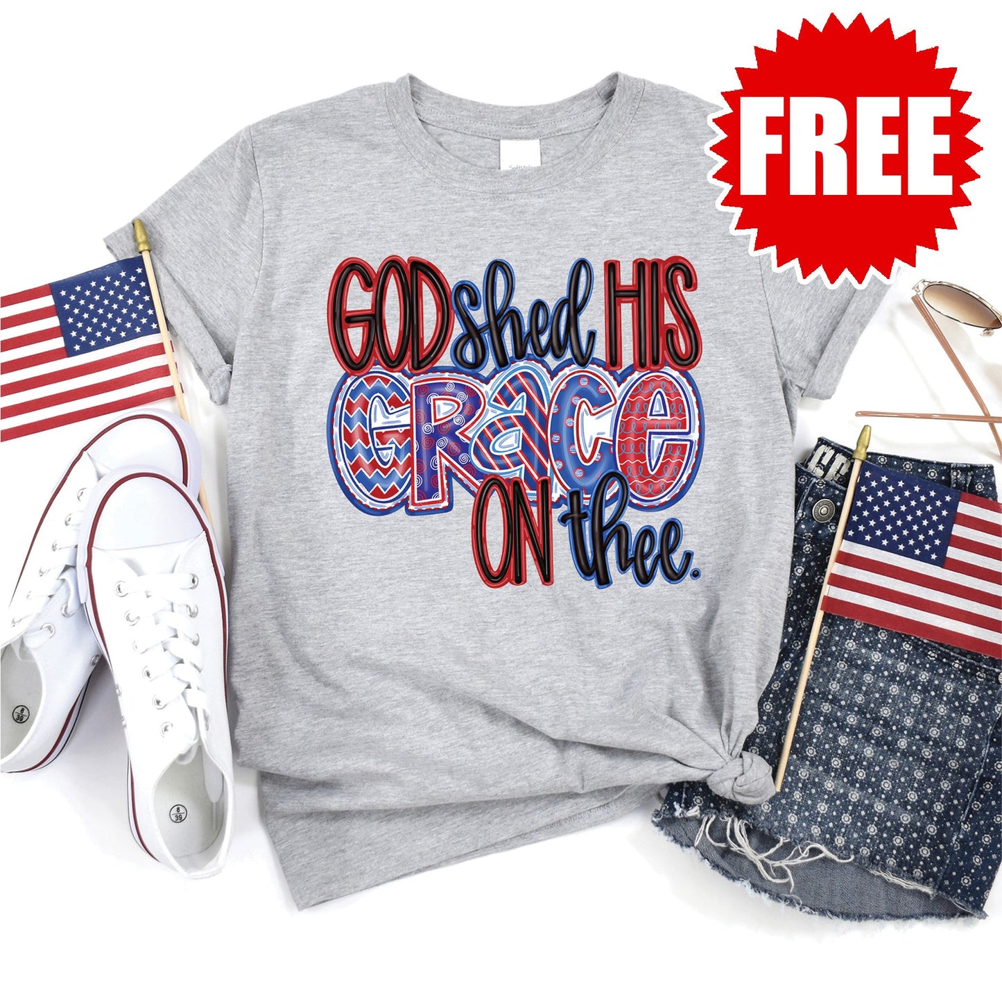God Shed His Grace Tee - Heather Grey - 0 Style001