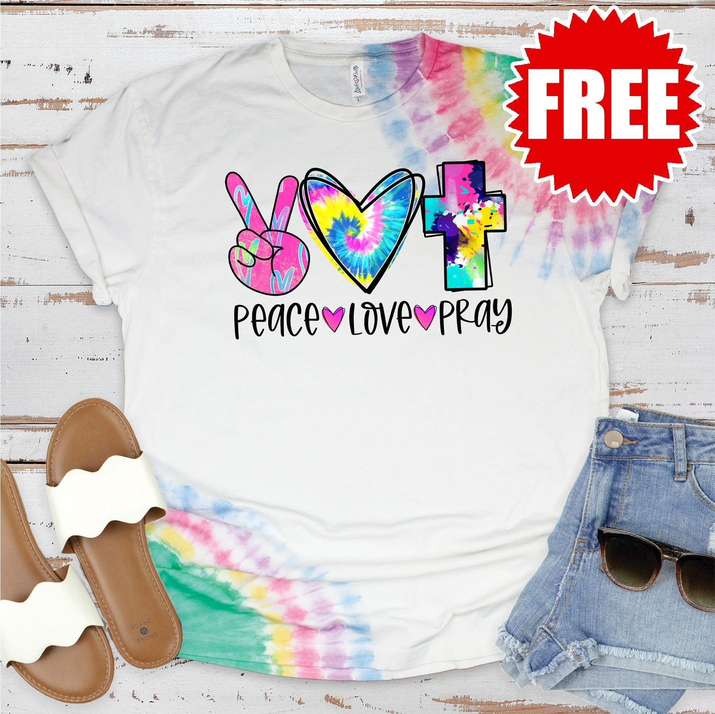 Peace Love Pray Tee - Gum Drop Tie Dye