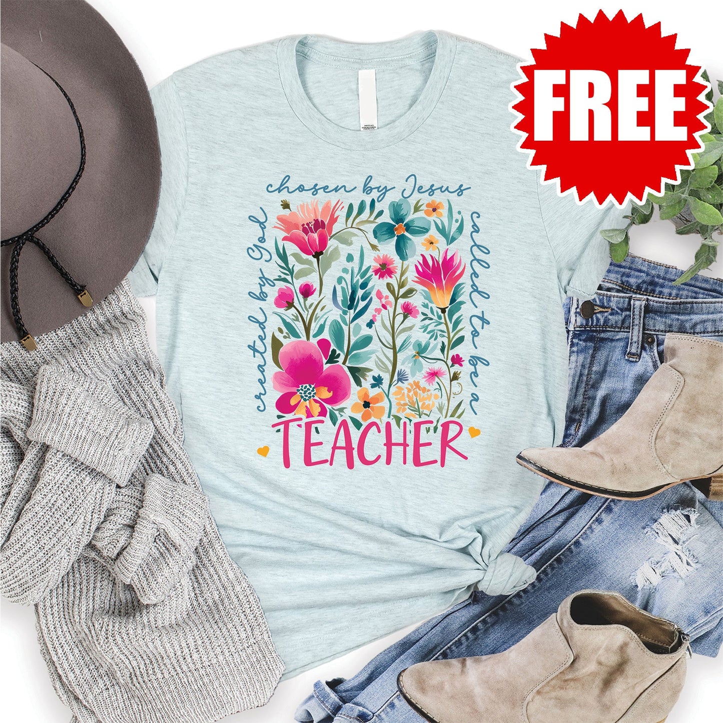 Called To Be A Teacher Tee - Heather Ice Blue - 0