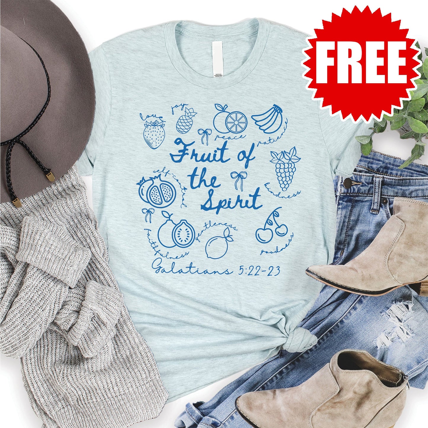 Fruit of the Spirit Tee - Heather Ice Blue - 0