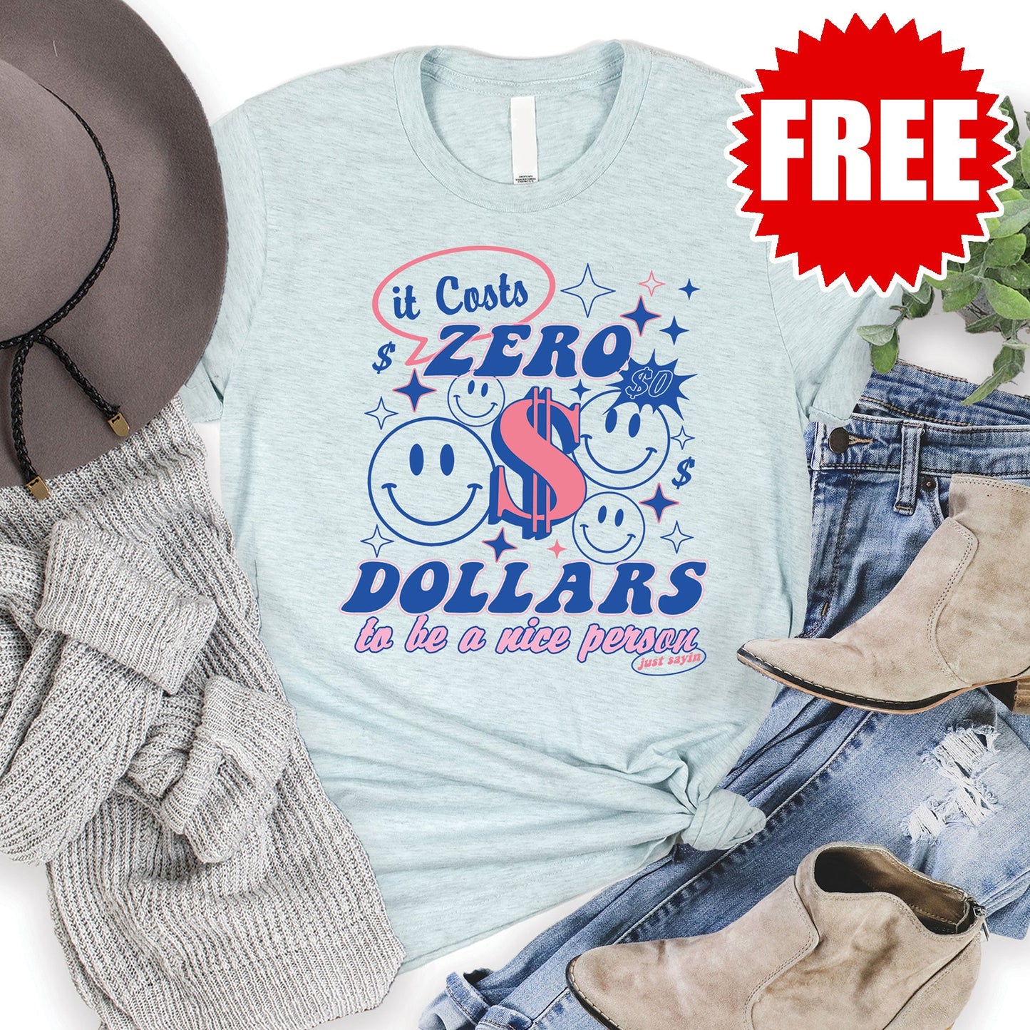 Costs Zero Tee - Heather Ice Blue - 0