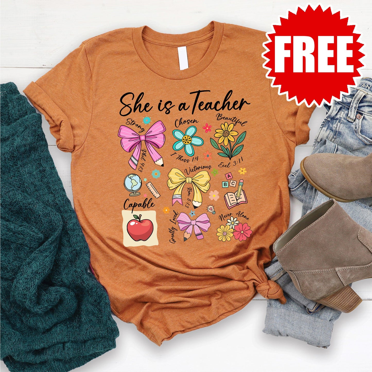 She Is Teacher Tee - Heather Autumn - 0