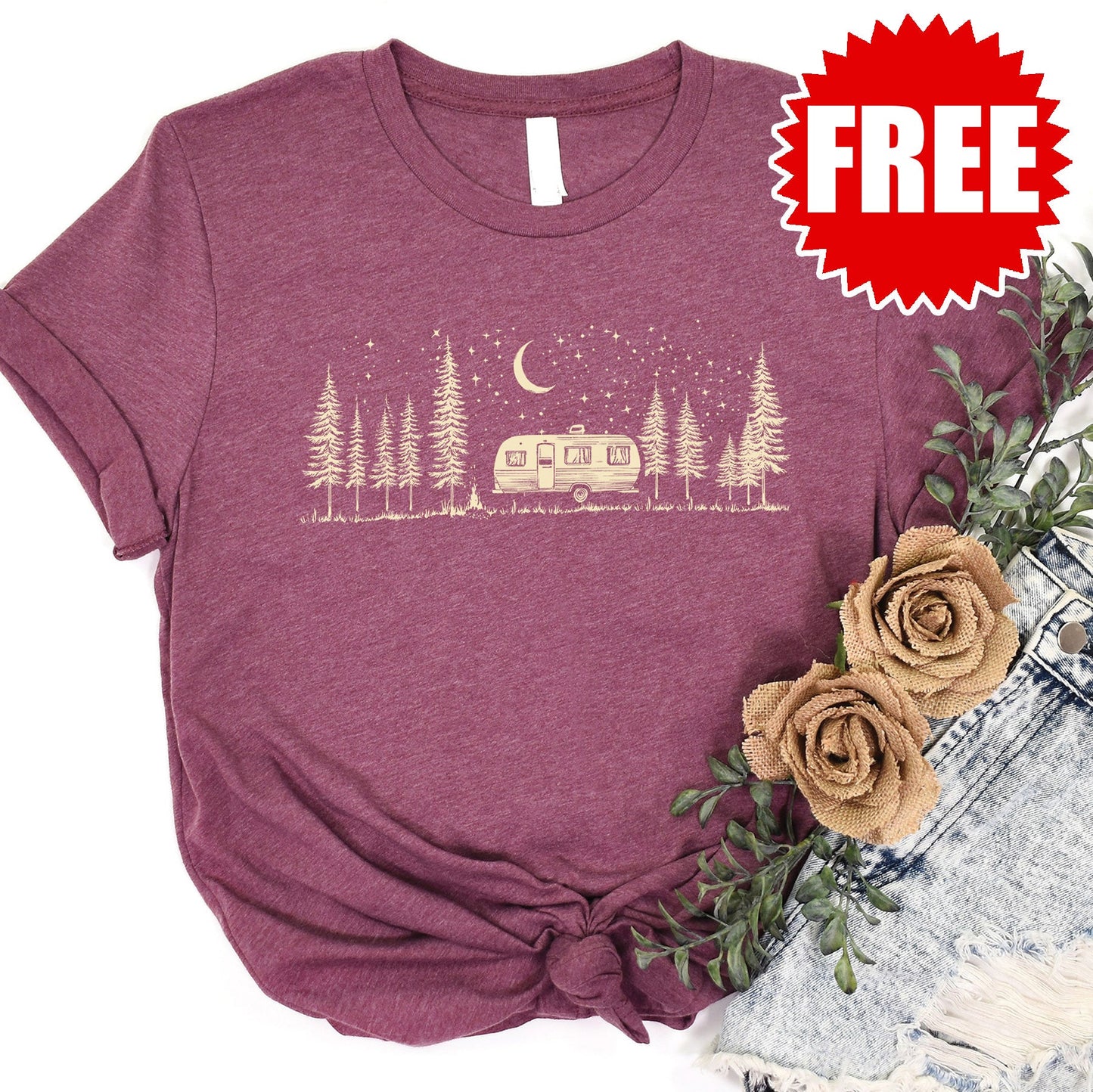 Camping Life Tee - Heather Black Cherry - 0