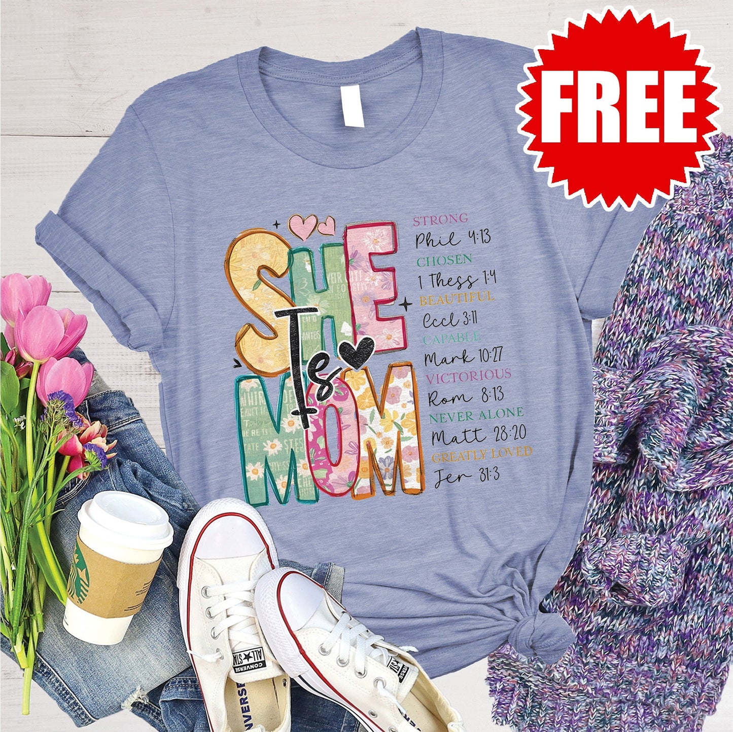 She is Mom Tee - Heather Lavender Blue - FREE