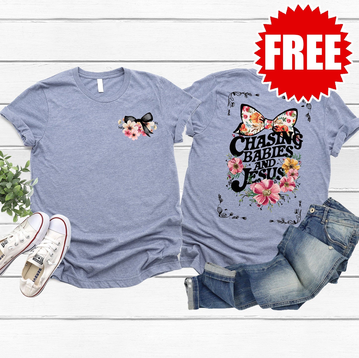 Chasing Babies and Jesus Tee - Heather Lavender Blue
