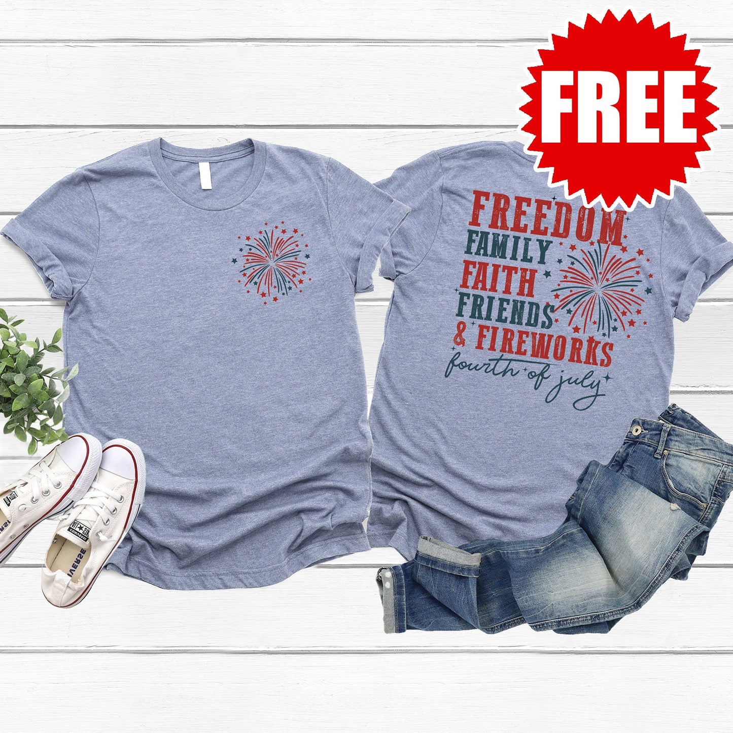 Fireworks 4th Of July Tee - Heather Lavender Blue - 0