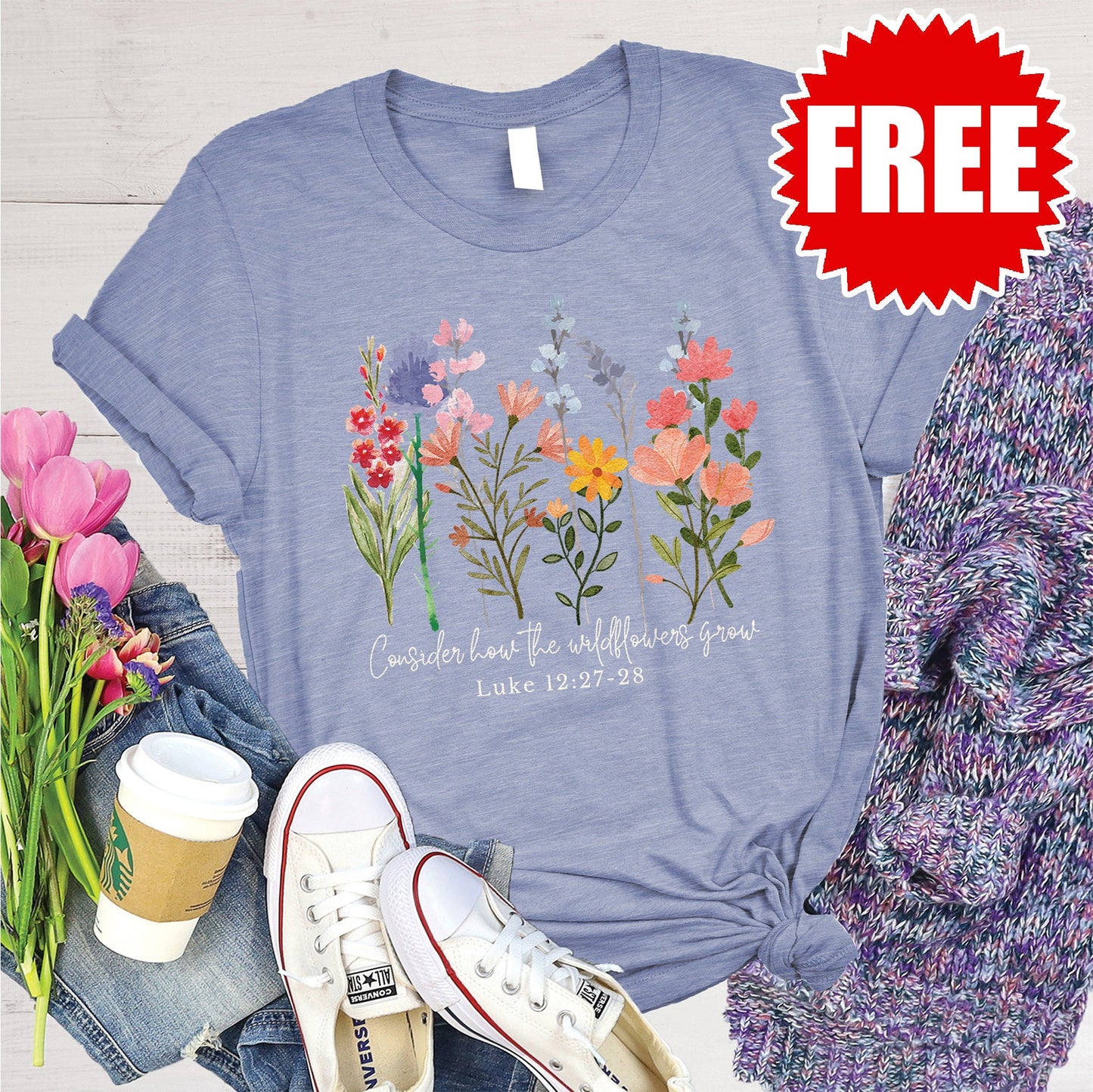 Wildflowers Grow Tee - Heather Lavender Blue - 0
