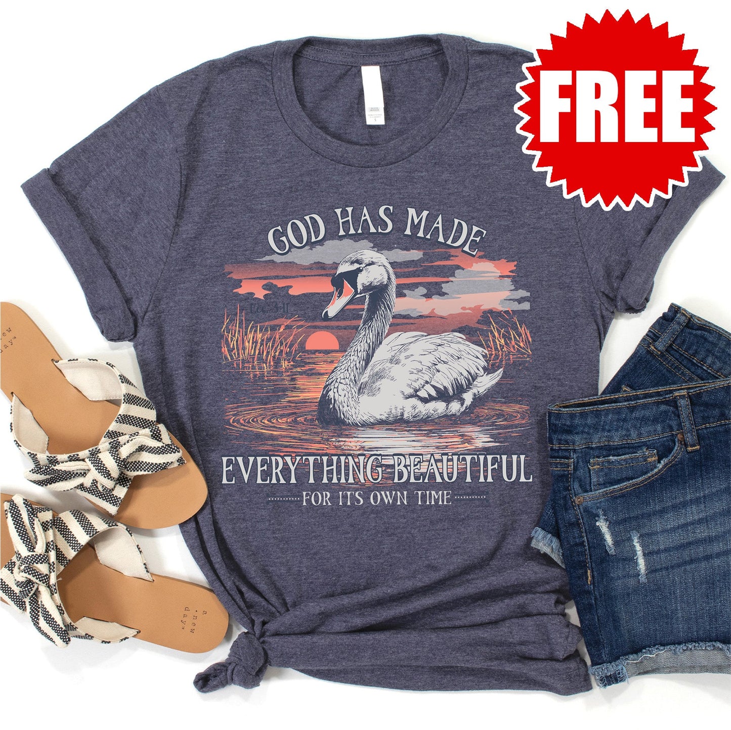 Beautiful Time Swan Tee - Heather Blue Onyx - 0