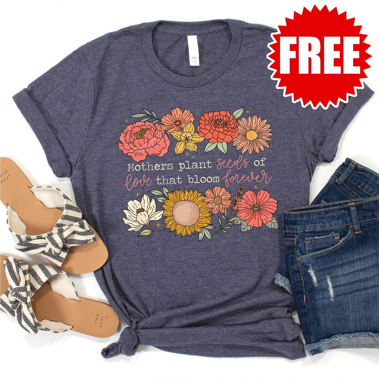 Mothers Plant Seeds Tee - Heather Blue Onyx - 0