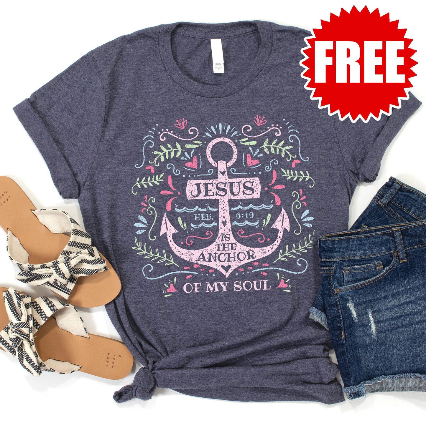 Jesus Anchor Tee - Heather Blue Onyx - 0