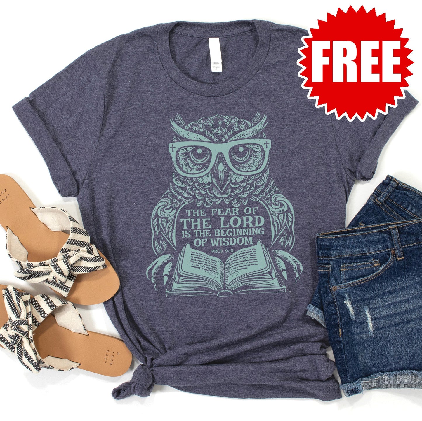 Wisdom Owl Tee - Heather Blue Onyx - 0