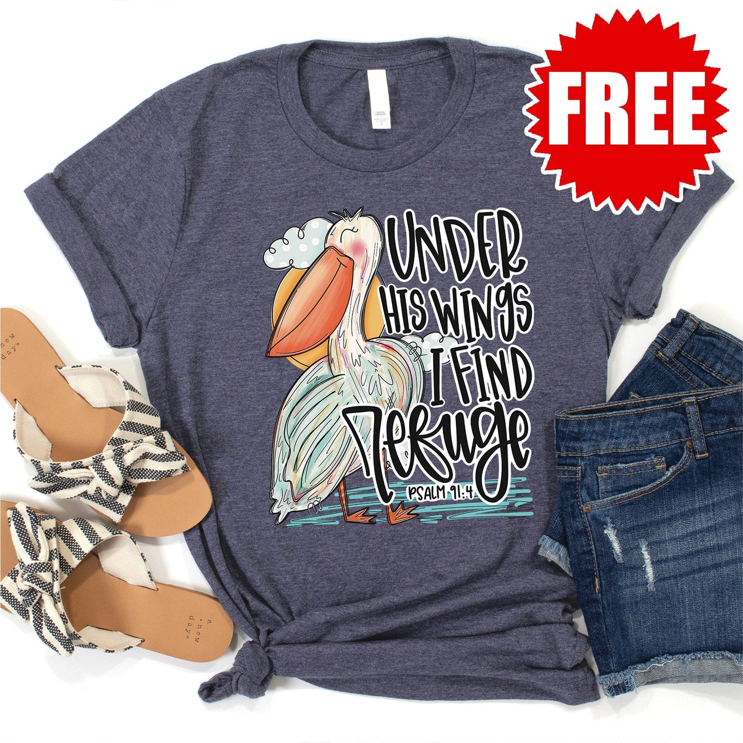 Under His Wings Tee - Heather Blue Onyx - 0