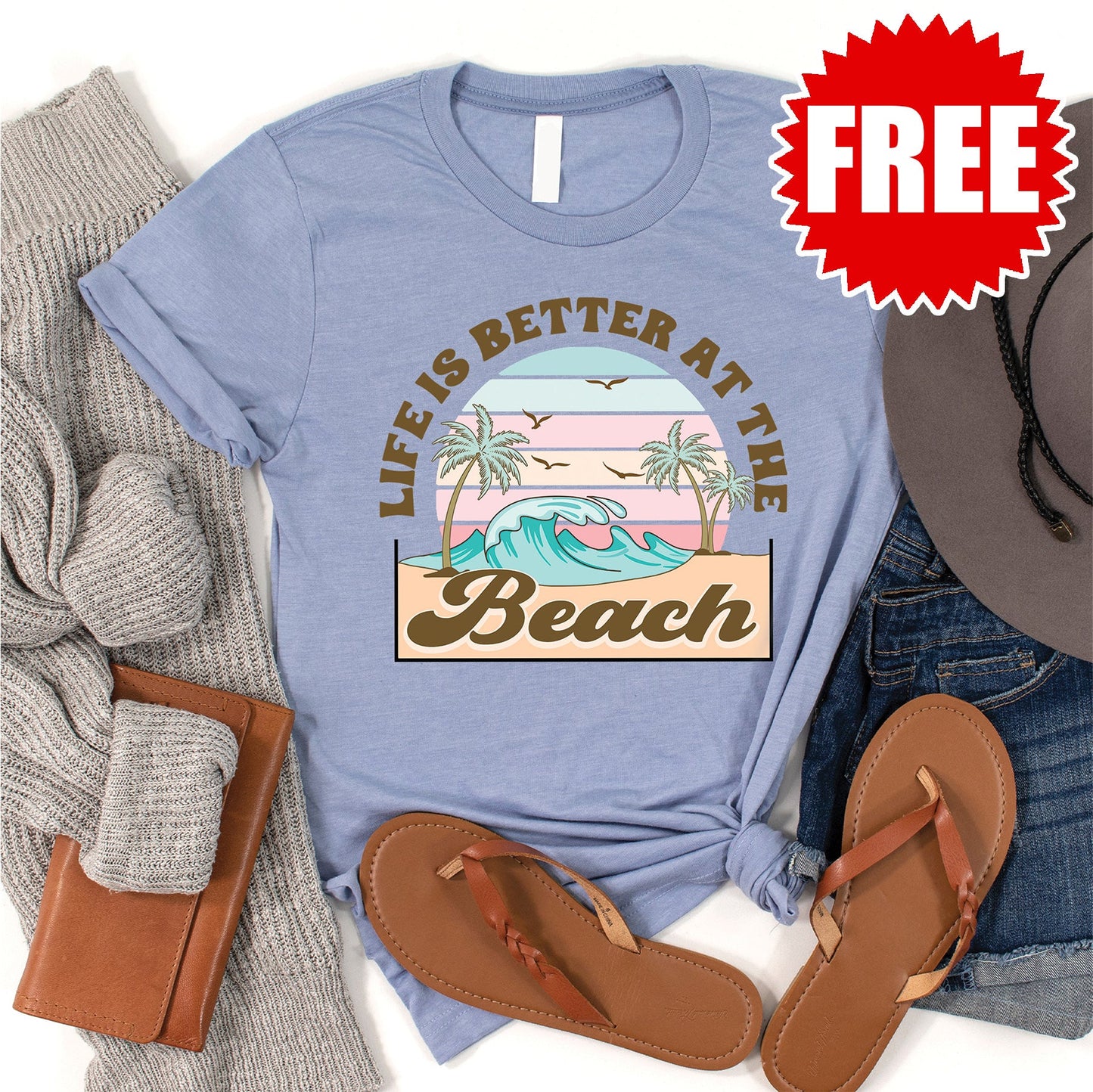 Beach Tee - Heather Blue - 0