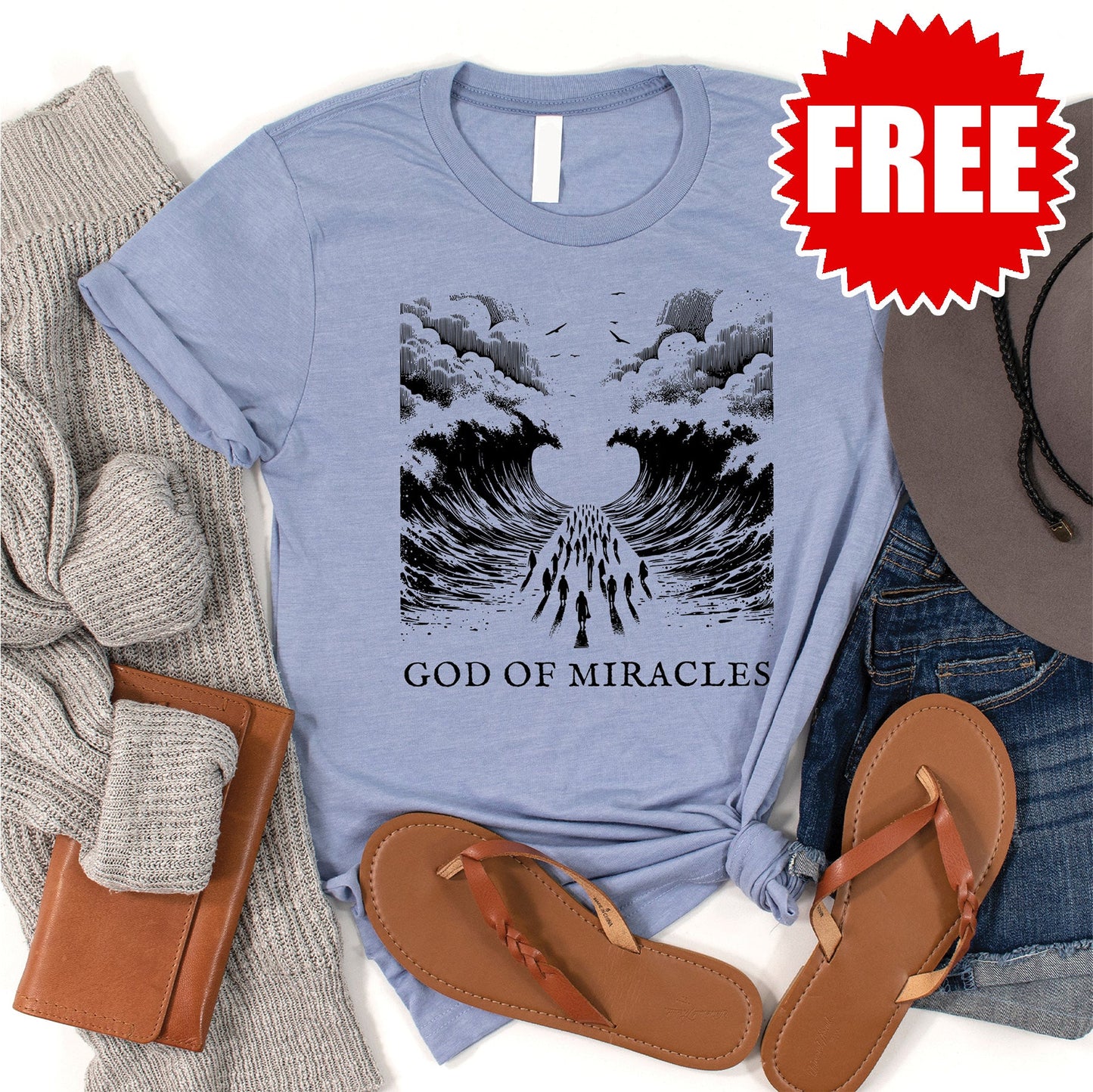 God of Miracles Tee - Heather Blue - 0