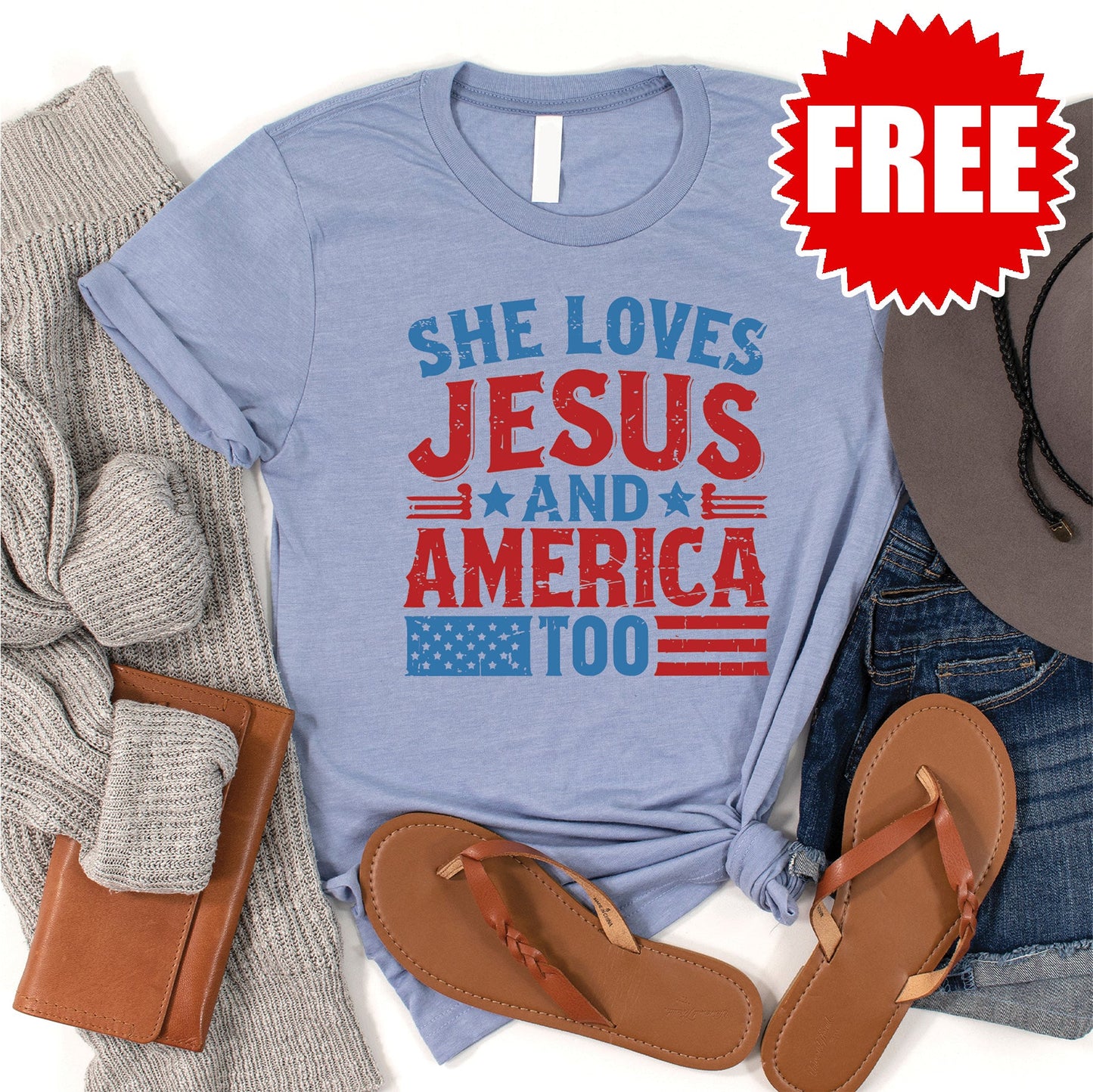 She Loves Jesus Tee - Heather Blue - 0 Style001