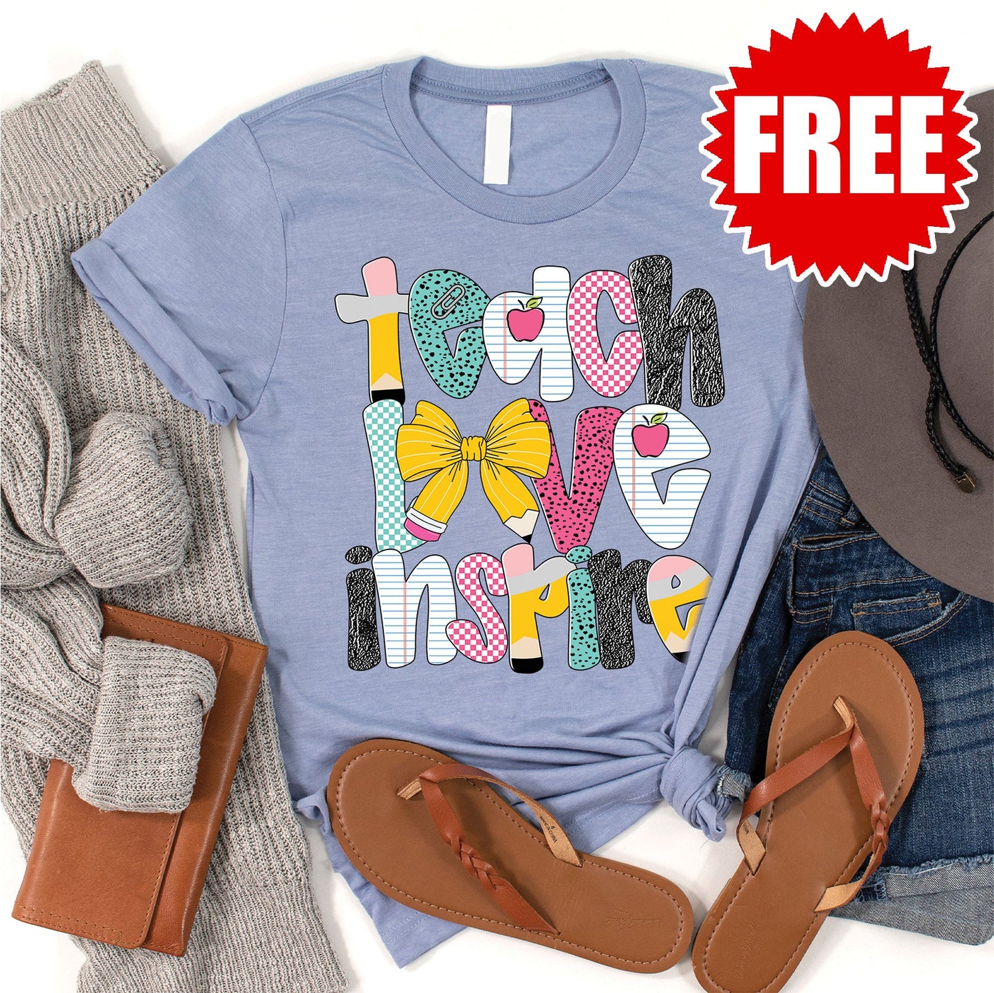Teach, Love, Inspire Tee - Heather Blue - 0