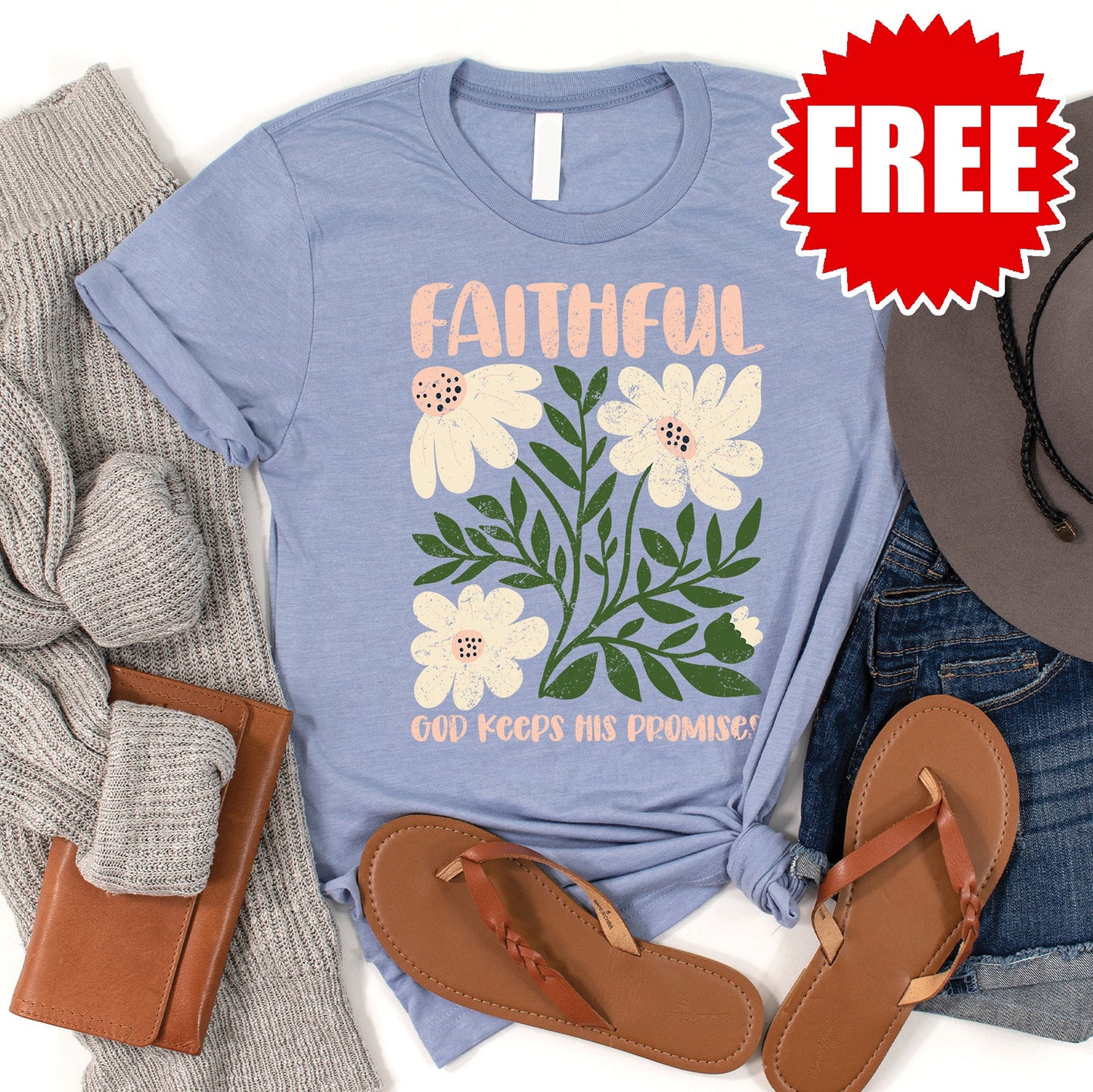 Faithful Tee - Heather Blue - 0