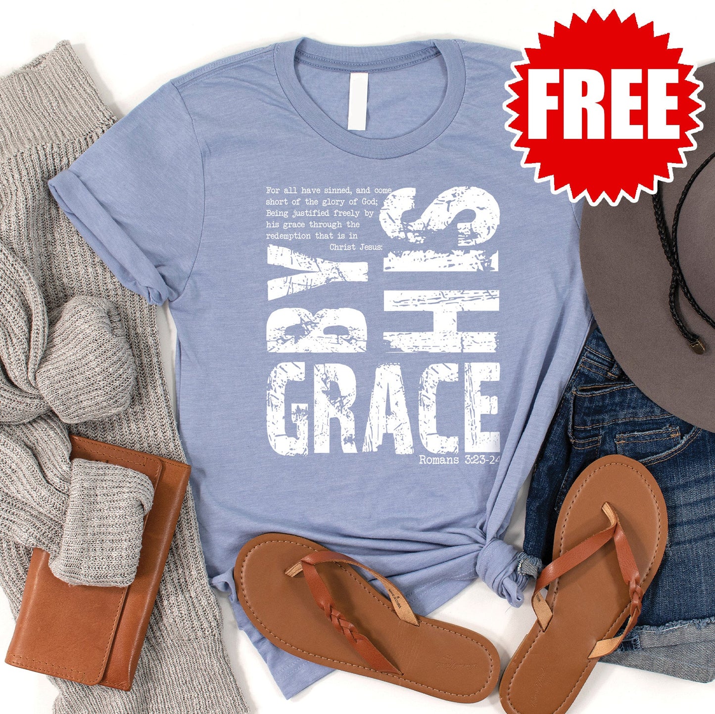 By His Grace Tee - Heather Blue - 0