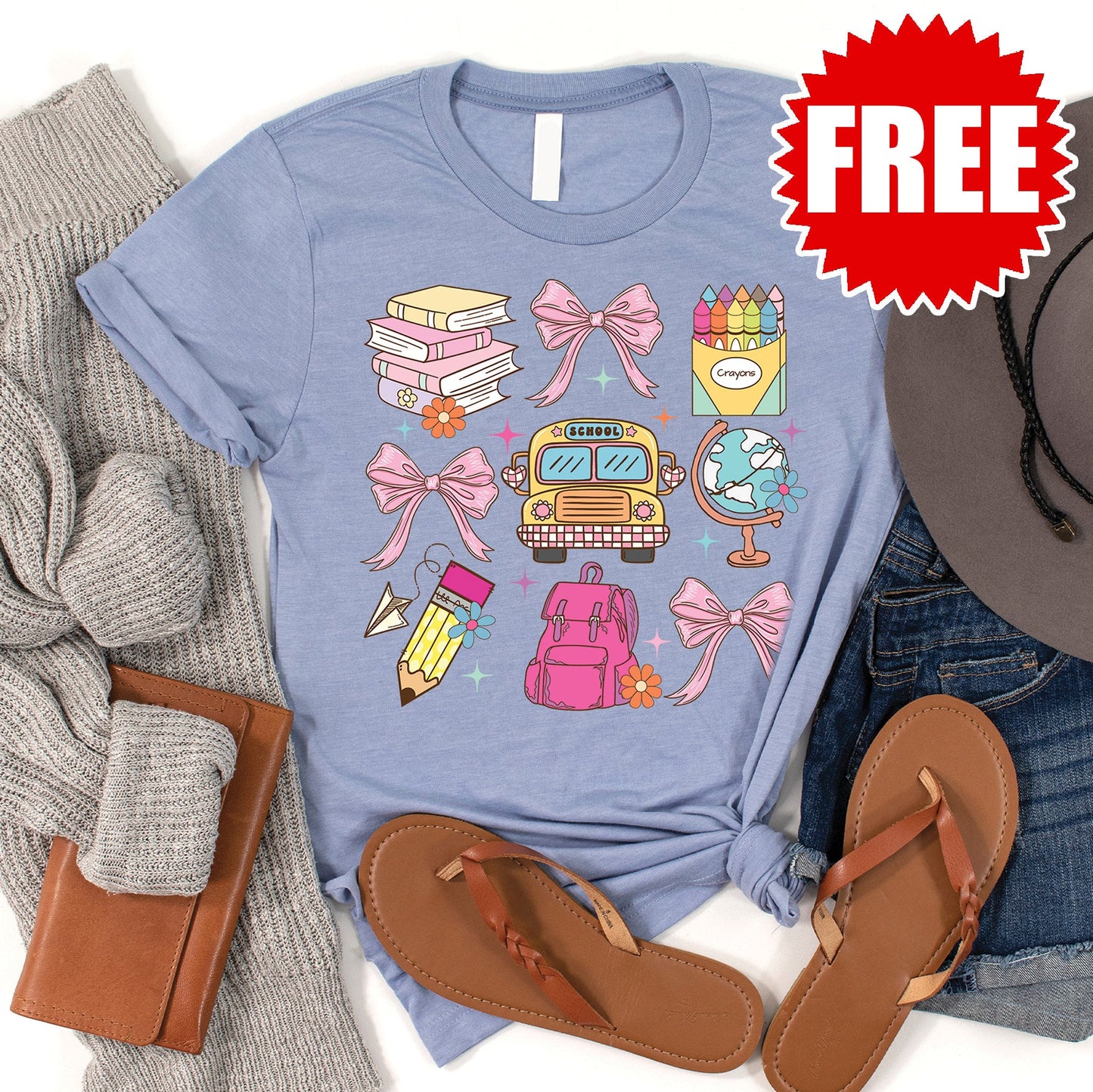 School Stuff Tee - Heather Blue - 0