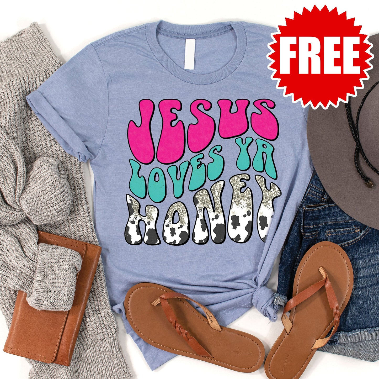 Jesus Loves Ya Tee - Heather Blue - 0