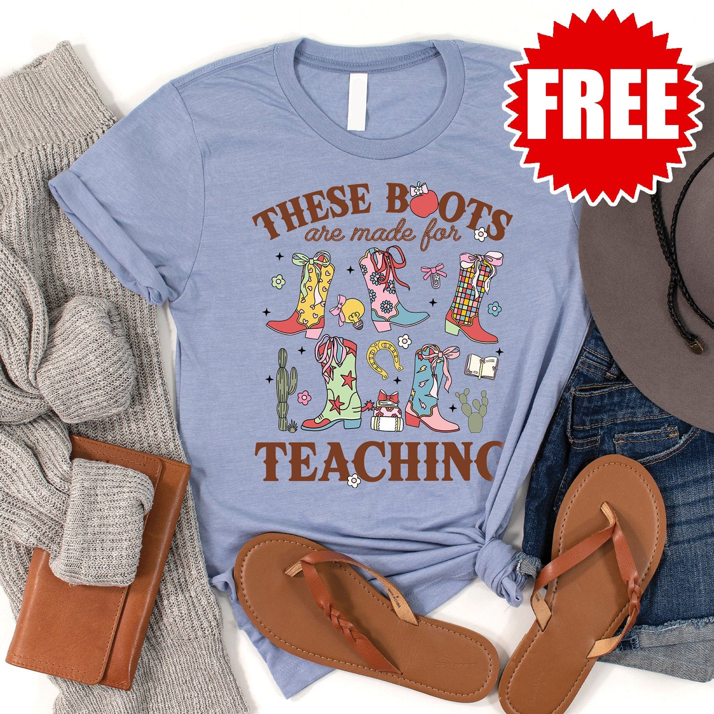 Teaching Boots Tee - Heather Blue - 0