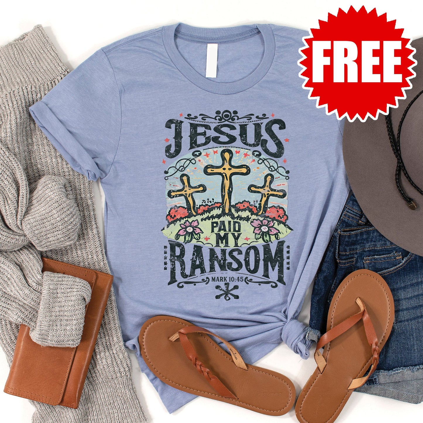 Jesus Paid My Ransom Tee - Heather Blue - 0