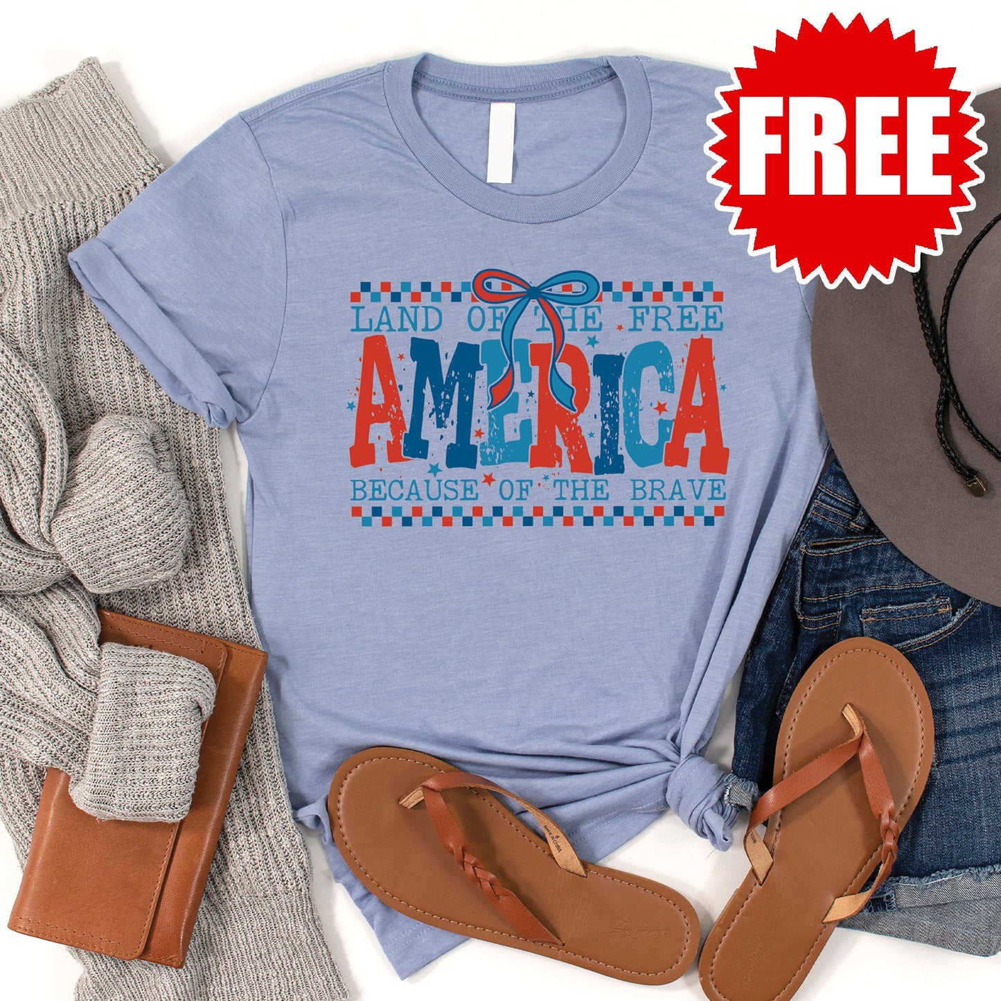 Land Of The Free Tee - Heather Blue - FREE