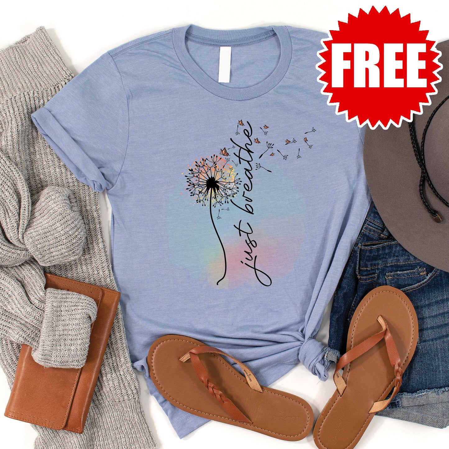 Just Breathe Tee - Heather Blue - 0