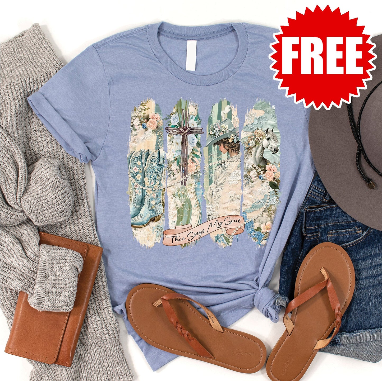 Then Sings My Soul Tee - Heather Blue - 0
