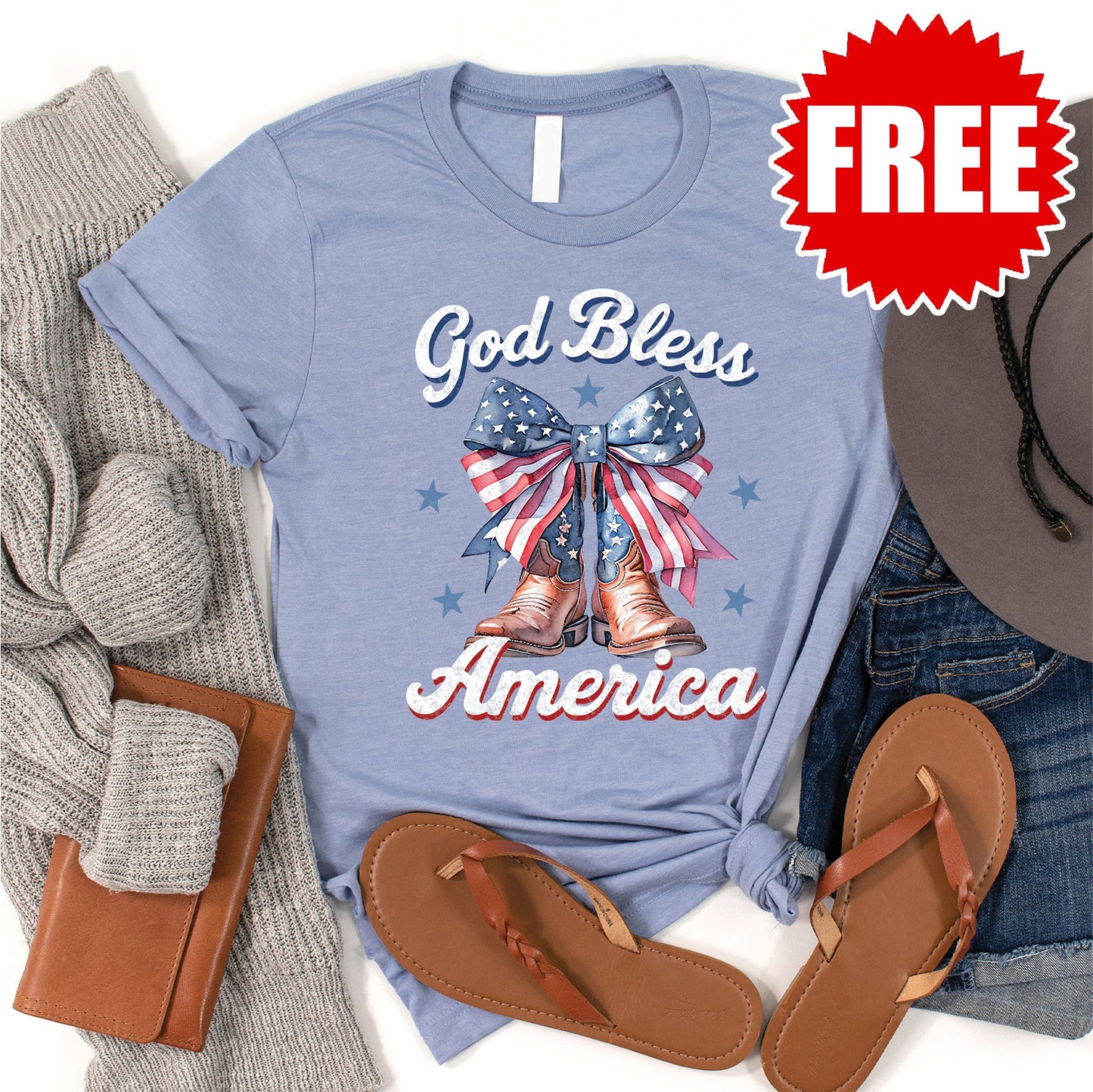 God Bless America Tee - Heather Blue - 0 Style002