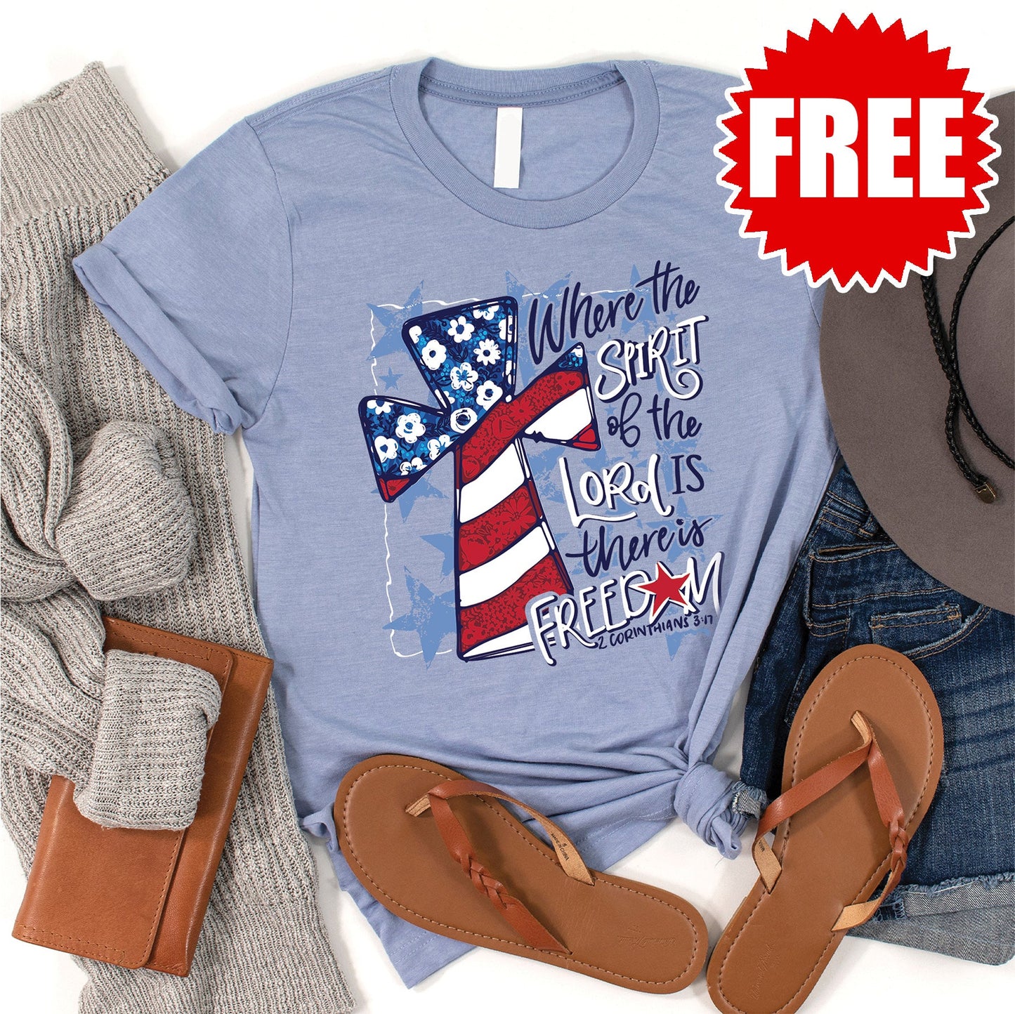 There is Freedom Tee - Heather Blue - 0