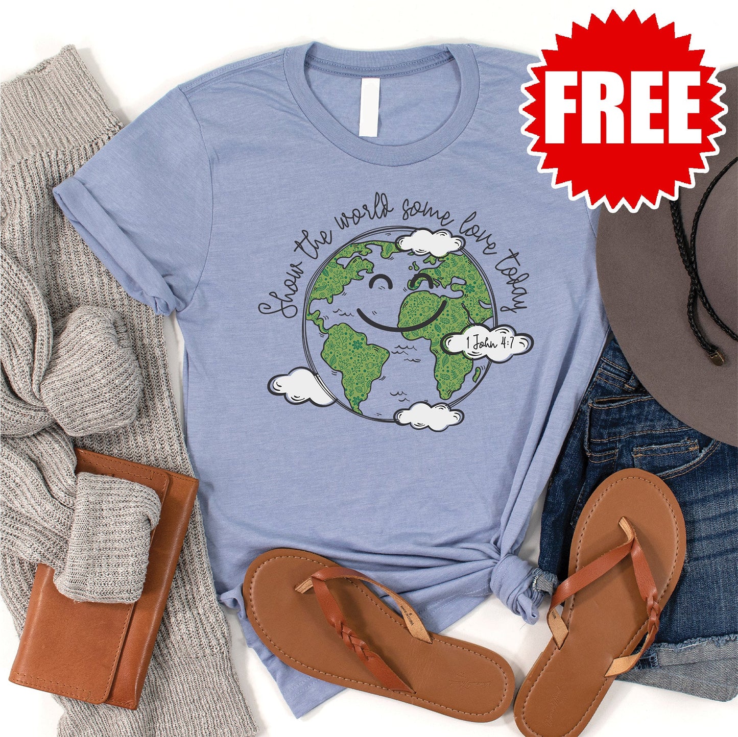 Show the World Some Love Tee - Heather Blue - FREE