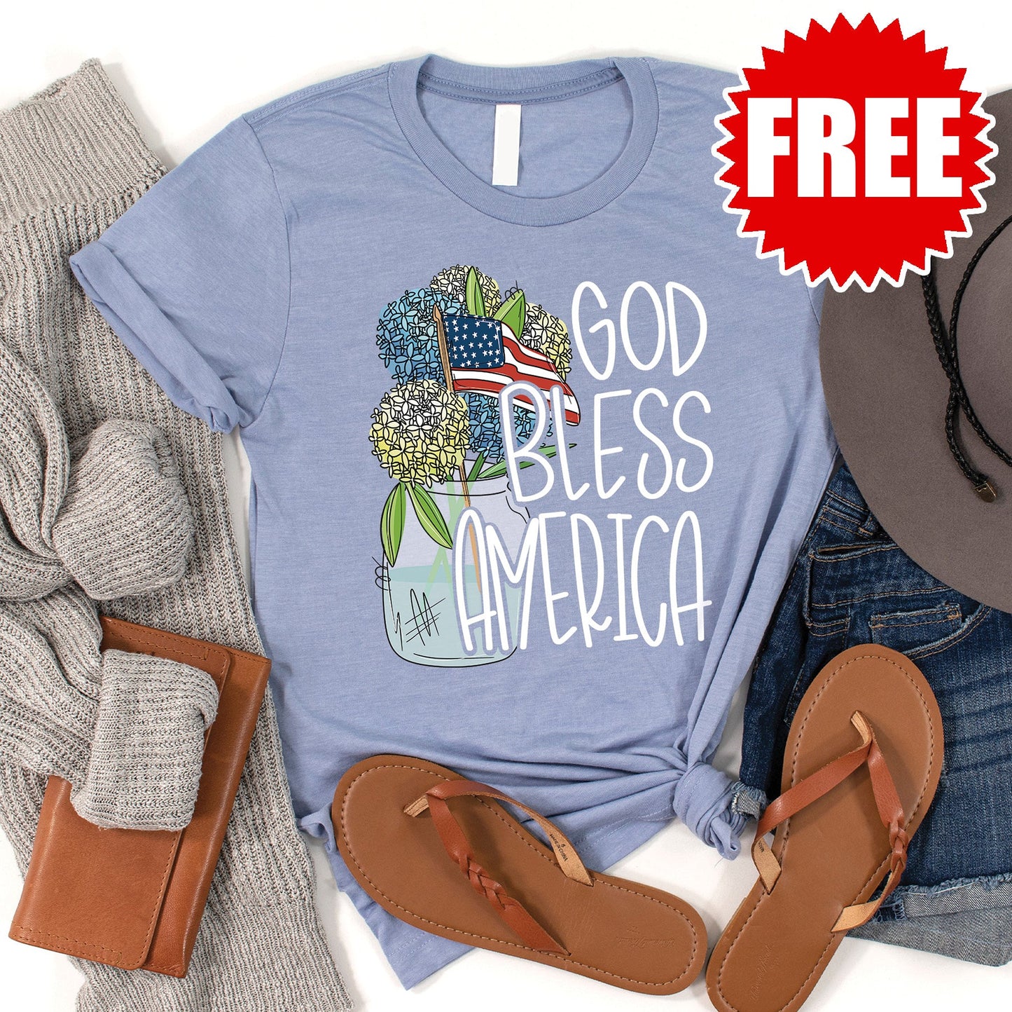 God Bless America Tee - Heather Blue - 0 Style001