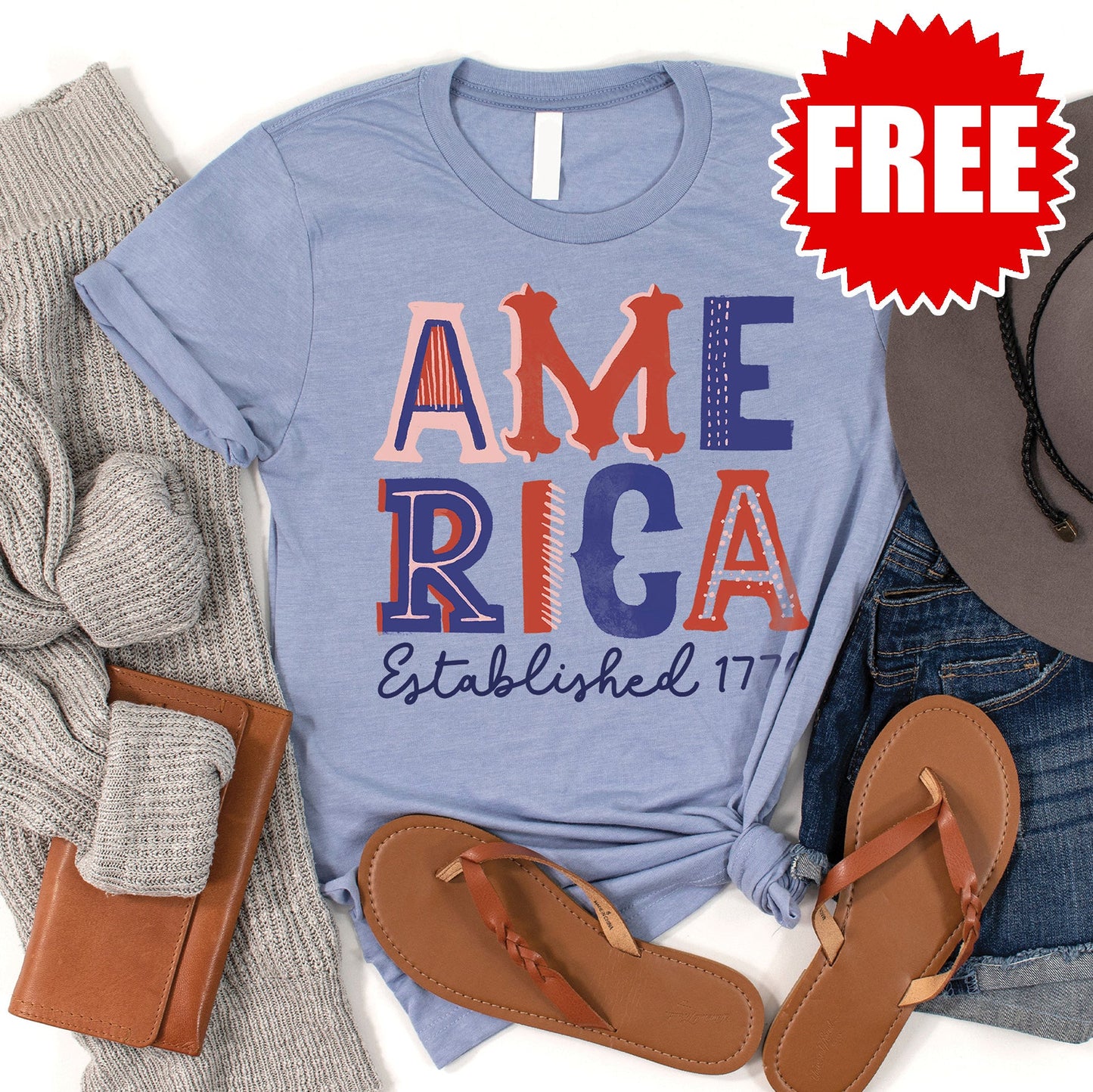 America - Est. 1776 Tee - Heather Blue - 0