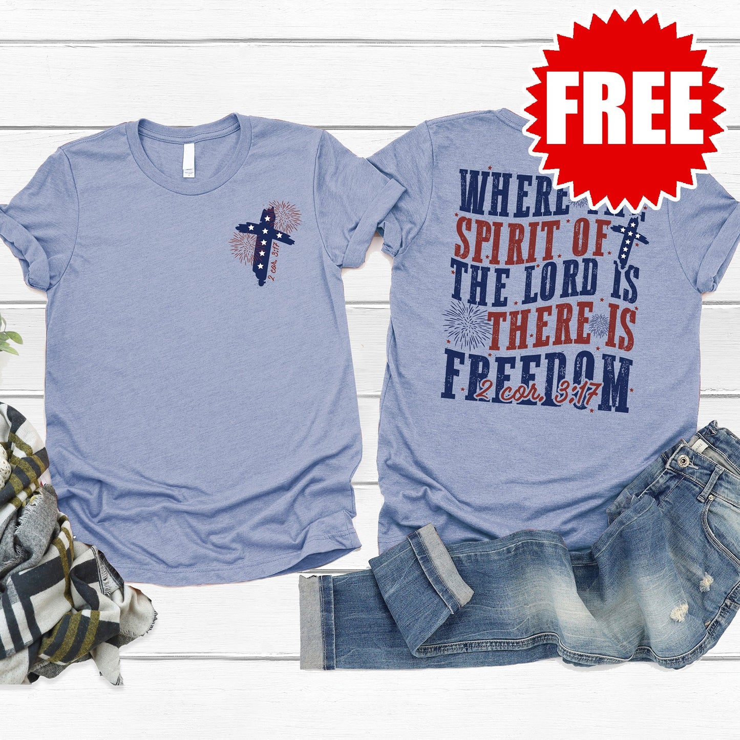 There Is Freedom Tee - Heather Blue - 0 Style001