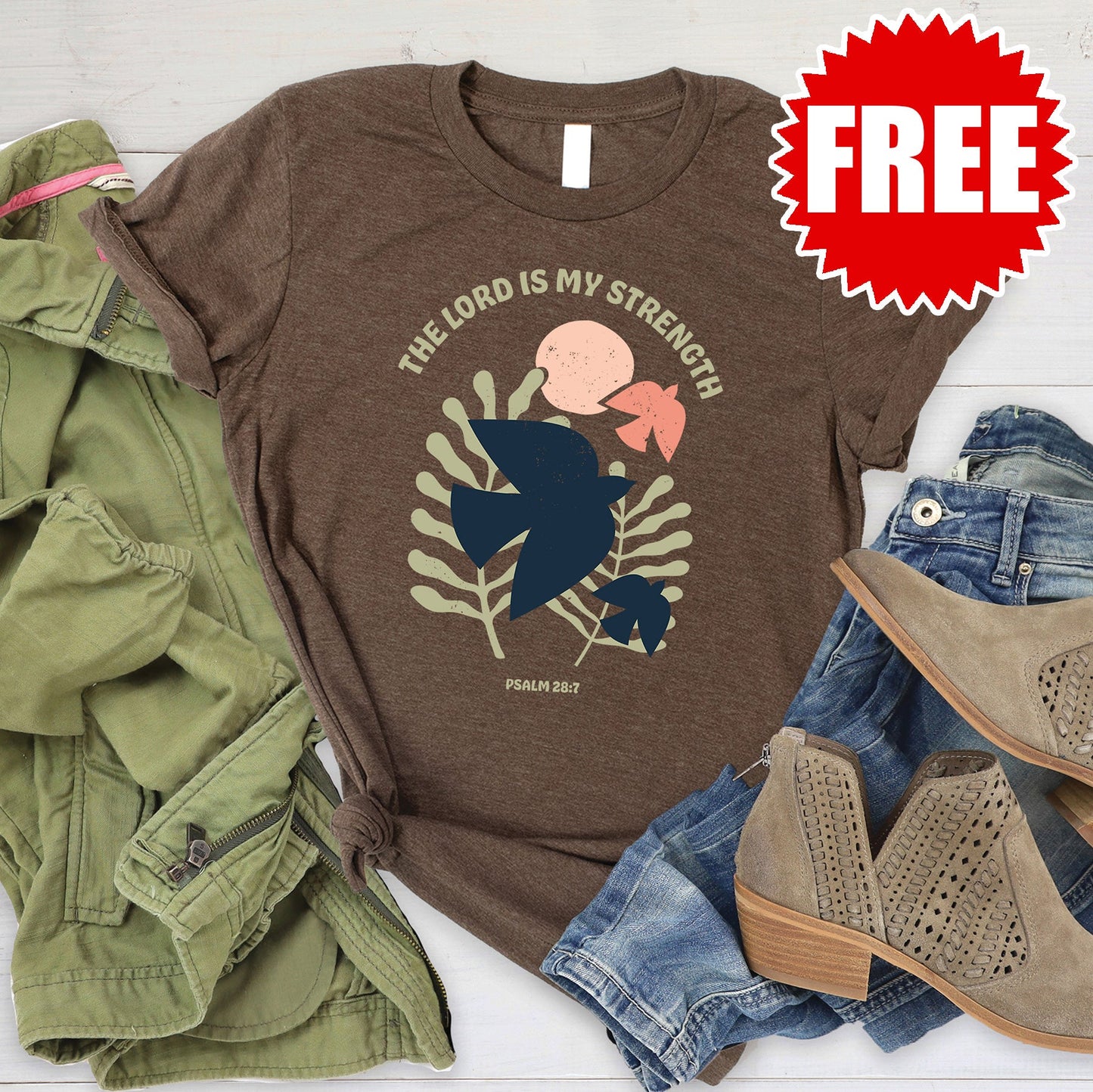 The Lord Is My Strength Tee - Heather Brown Style001