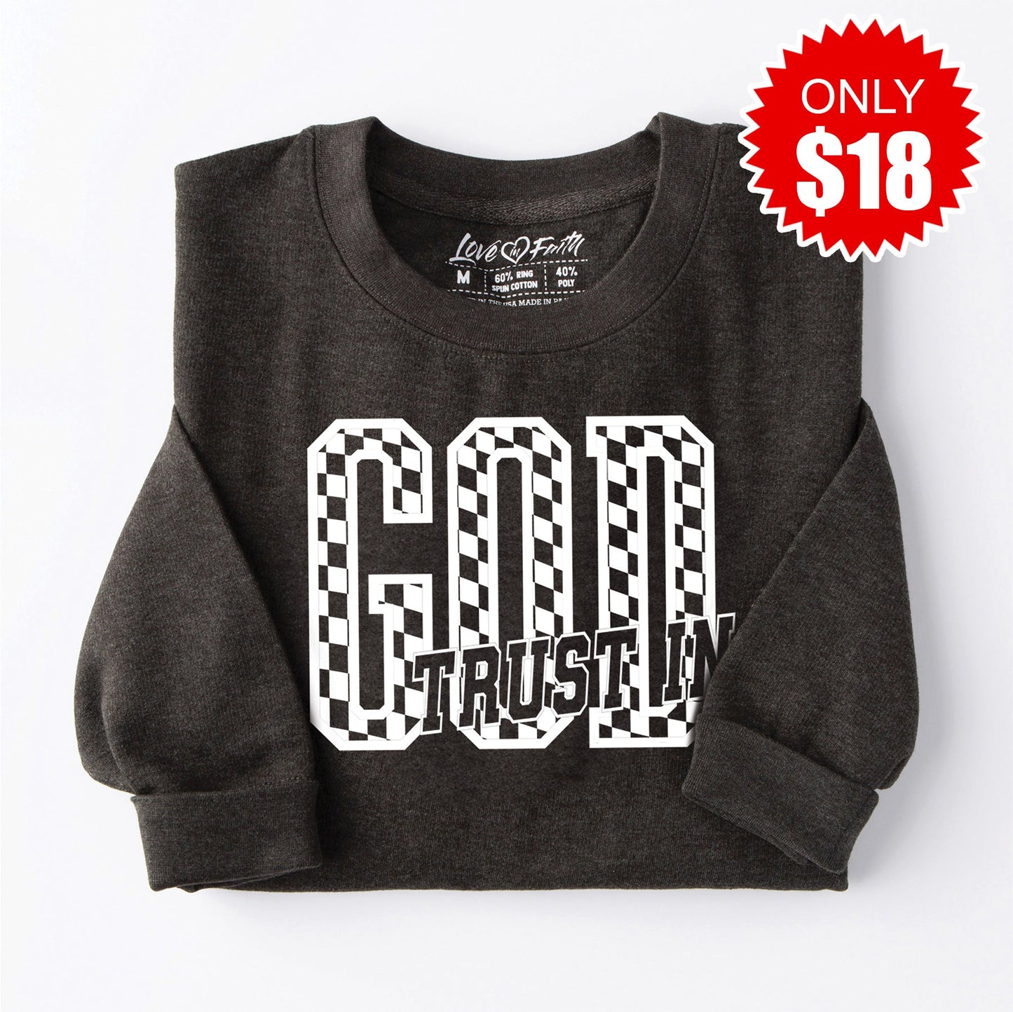 Trust In God Sweatshirt - Heather Charcoal - 18