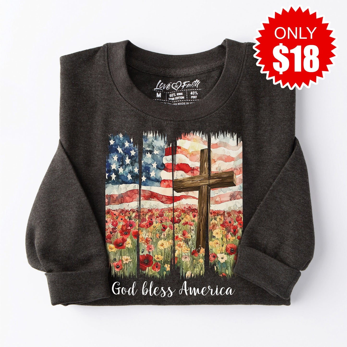 God Bless America Sweatshirt - Heather Charcoal - 18