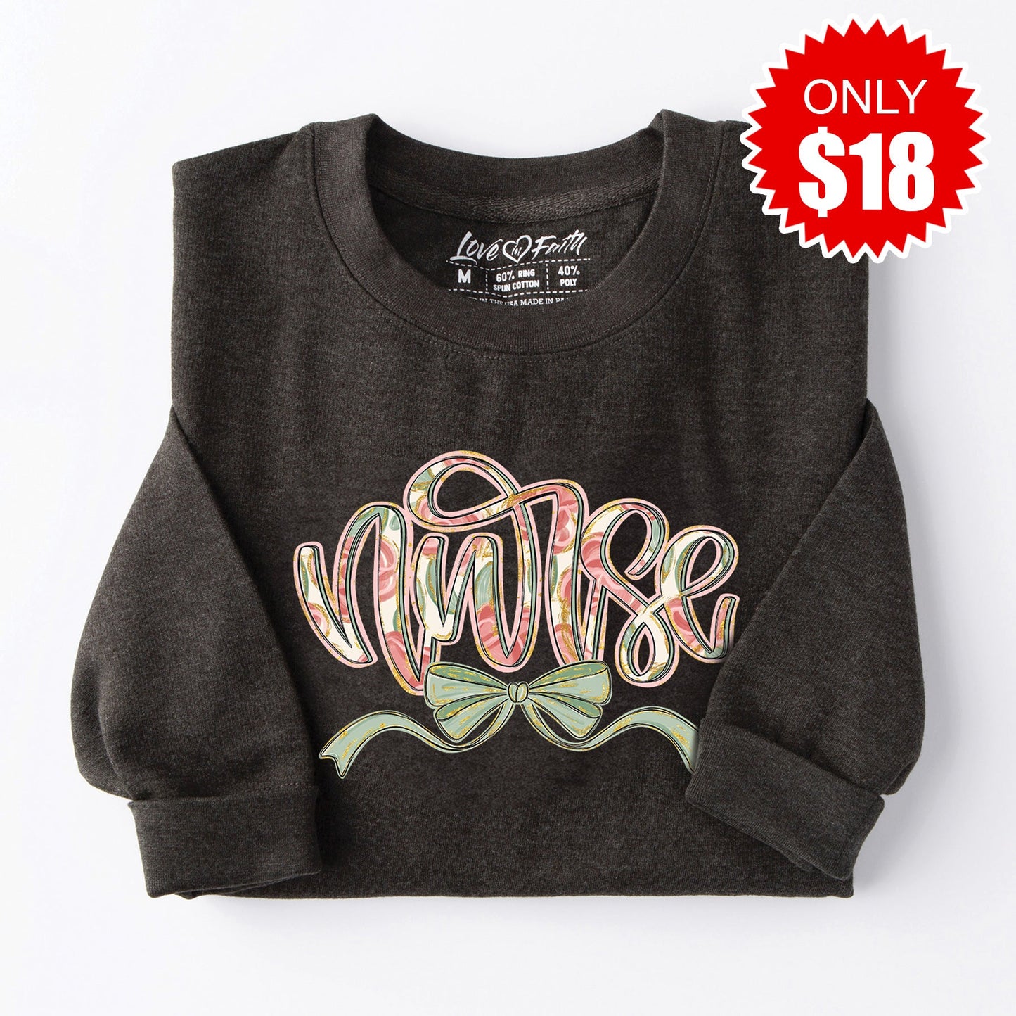 Nurse Ribbon Sweatshirt - Heather Charcoal - 18