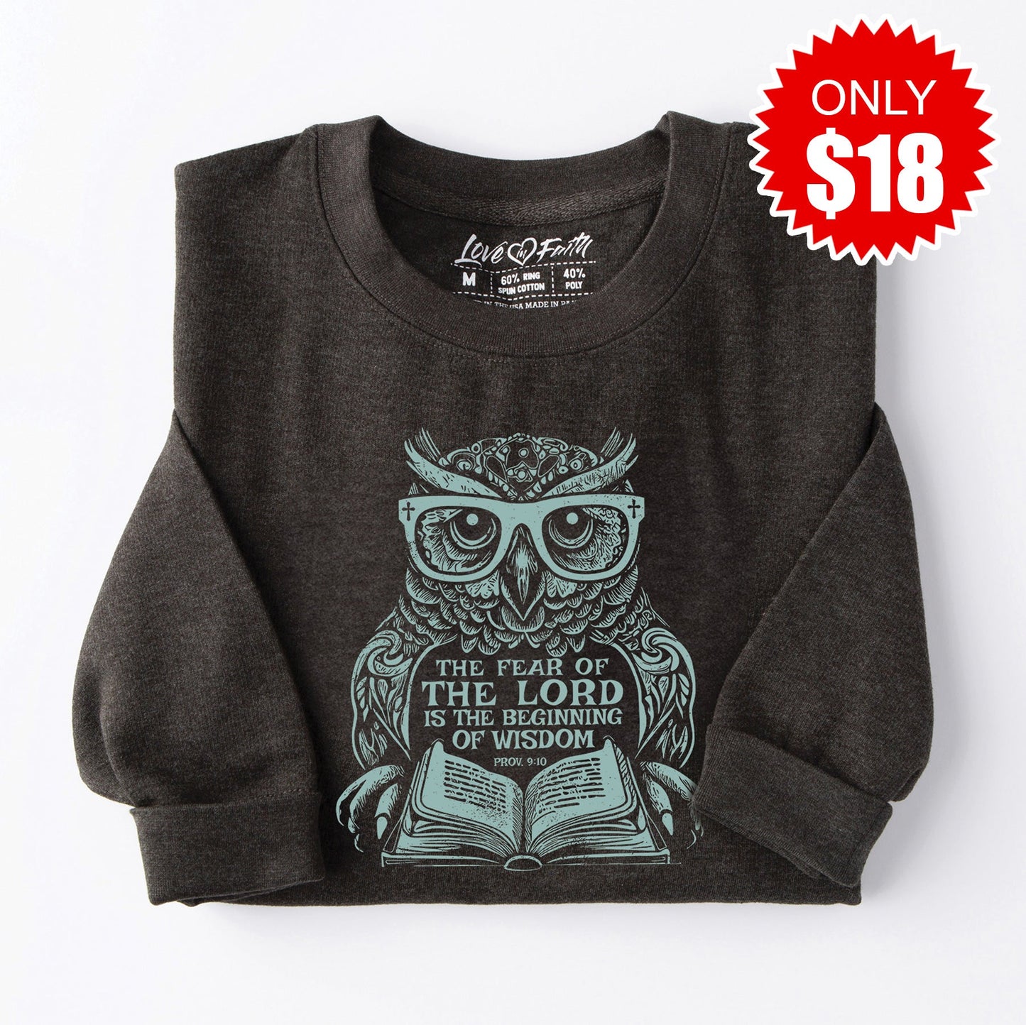 Wisdom Owl Sweatshirt - Heather Charcoal - 18