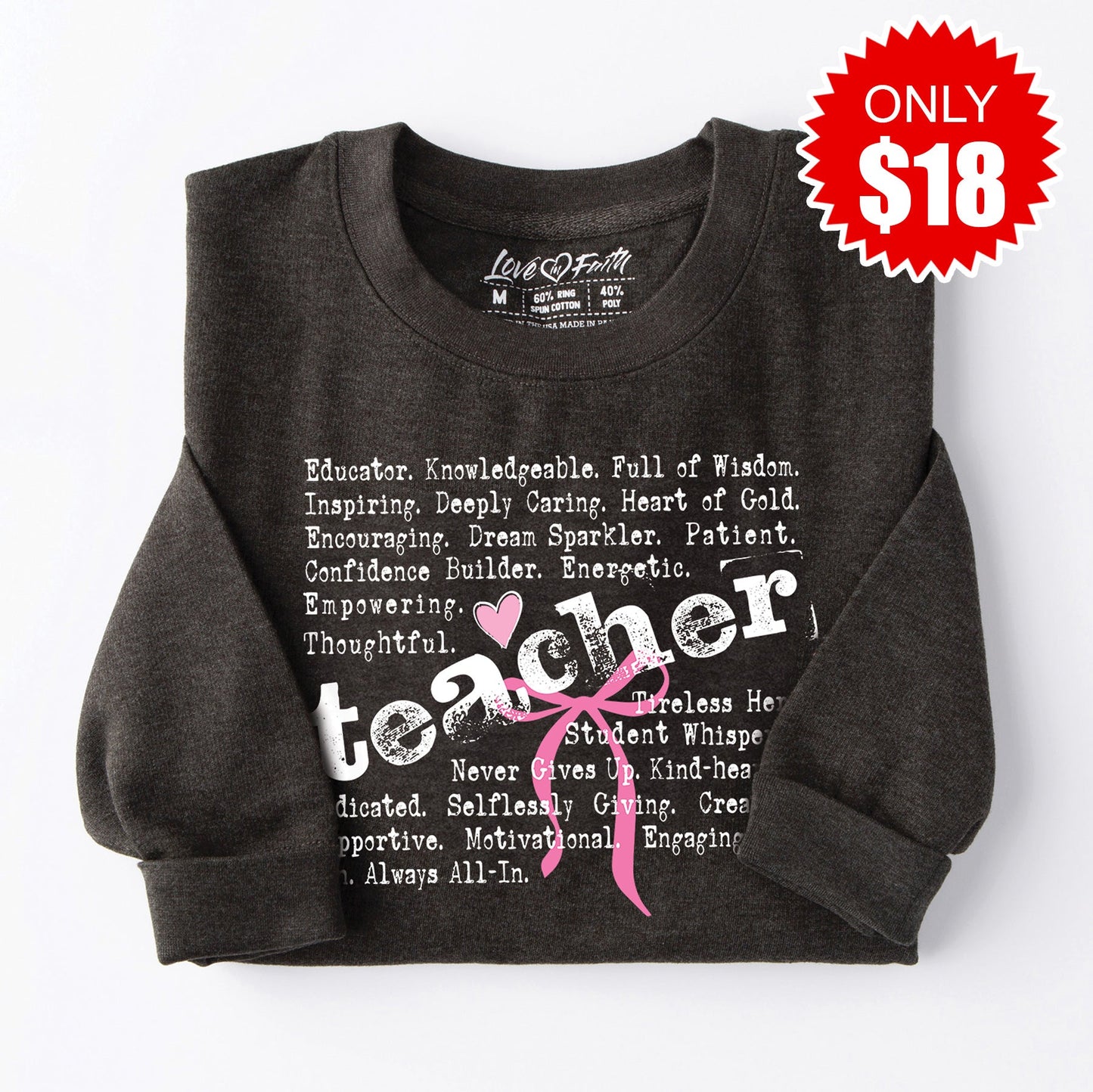 Teacher Words Sweatshirt - Heather Charcoal - 18