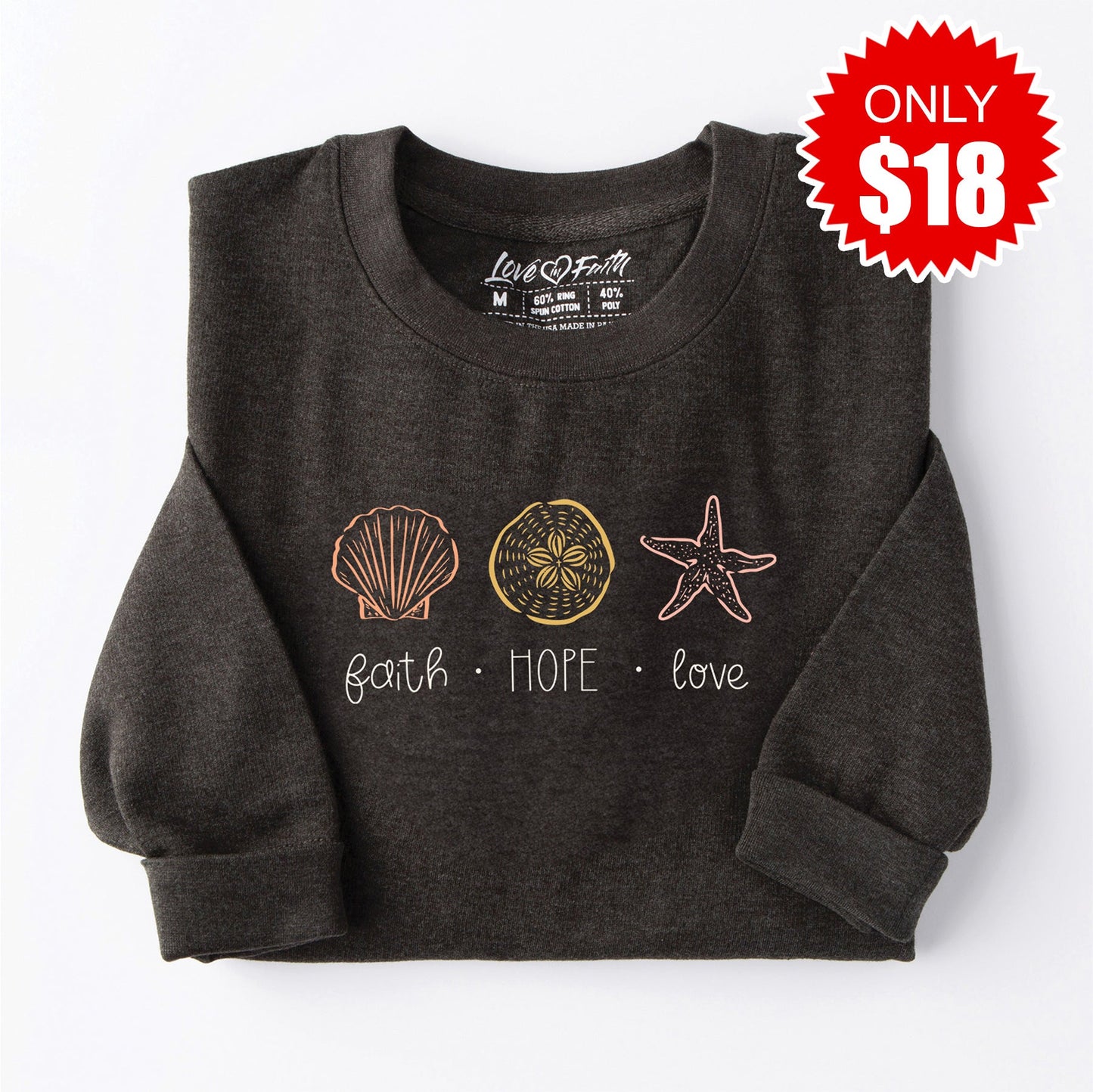 Faith Hope Love Sweatshirt - Heather Charcoal - 18