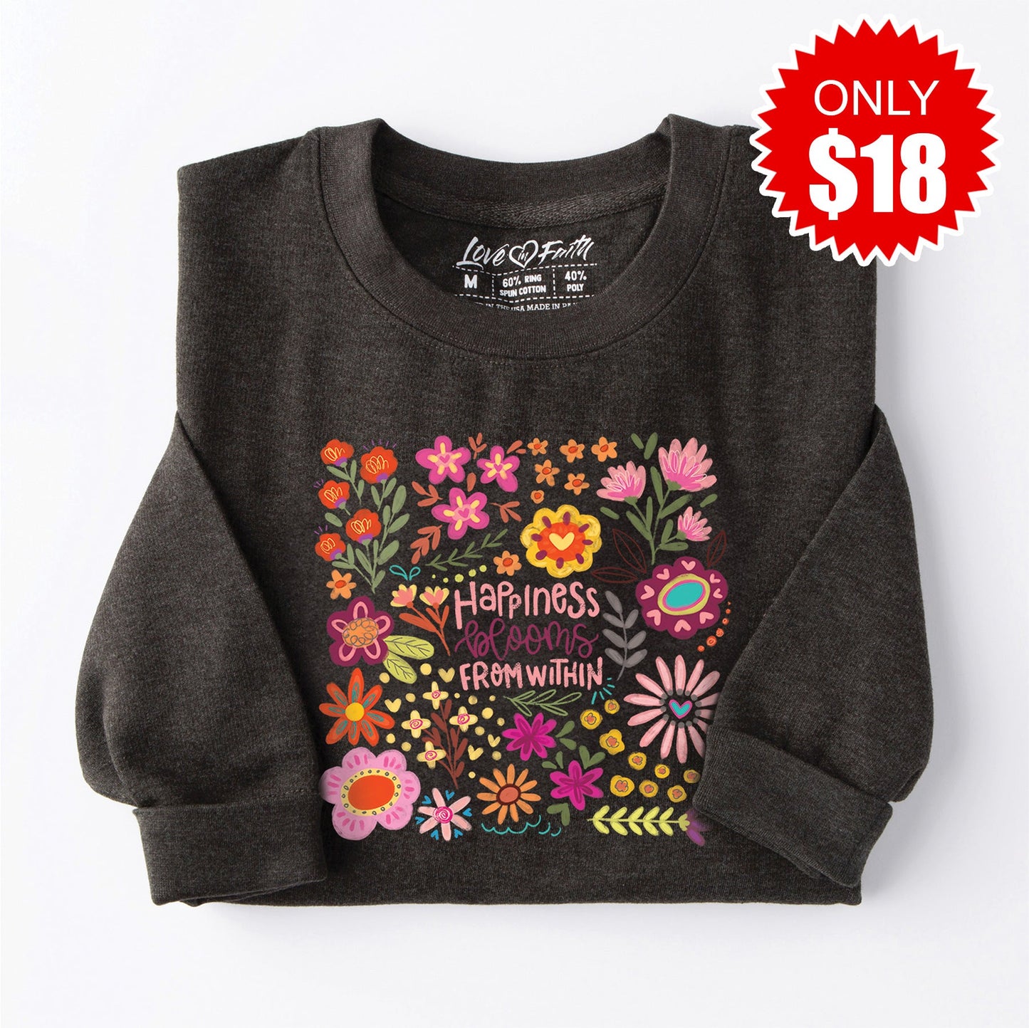 Happiness Within Sweatshirt - Heather Charcoal - 18