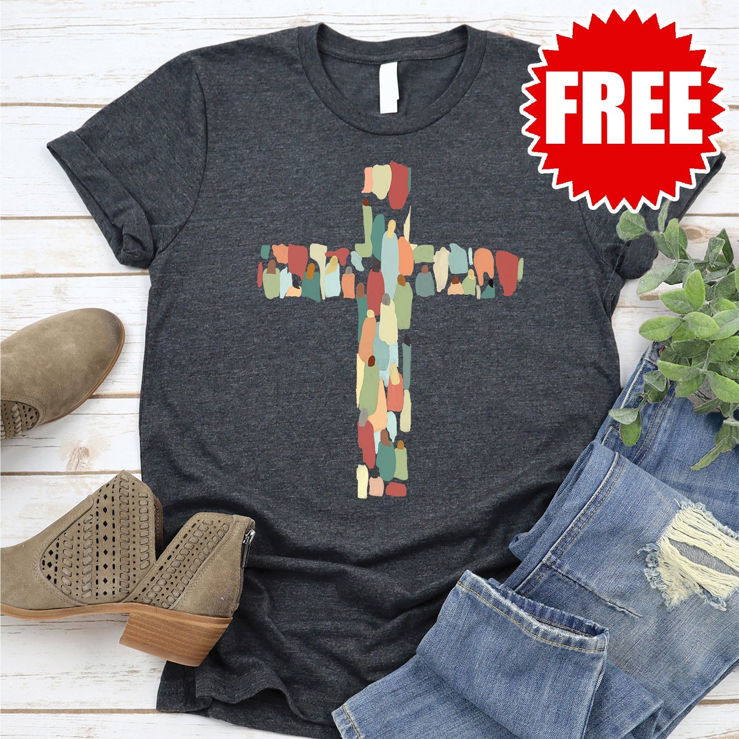 Cross Tee - Heather Charcoal Style001
