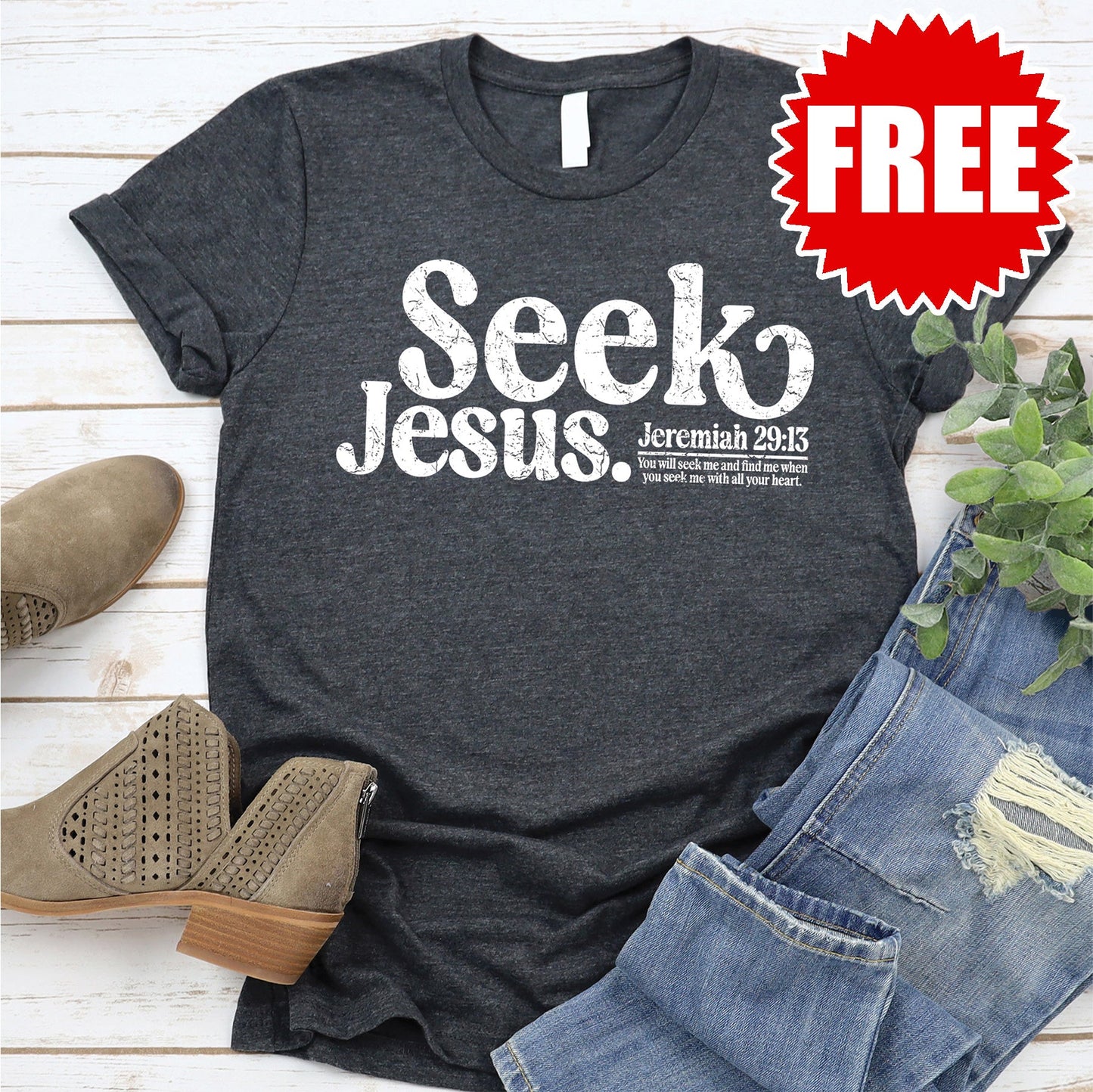 Seek Jesus Tee - Heather Charcoal - FREE