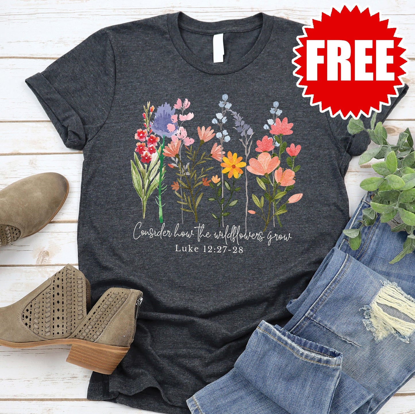 Wild Flowers Grow Tee - Heather Charcoal - 0 Style001