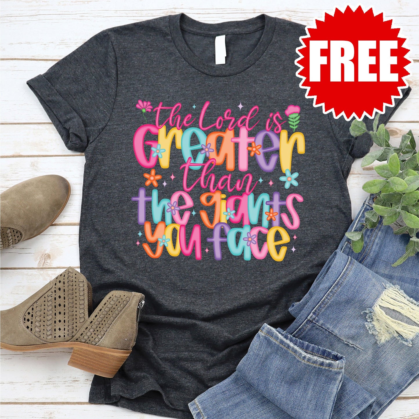 The Lord is Greater Tee - Heather Charcoal - 0