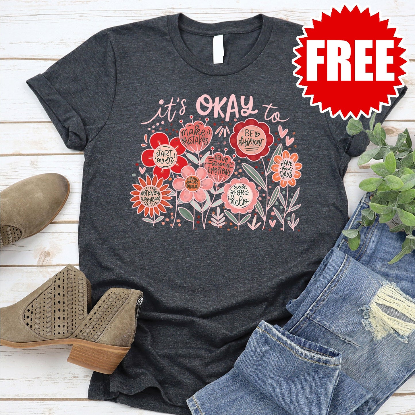 Its Okay Tee - Heather Charcoal - 0